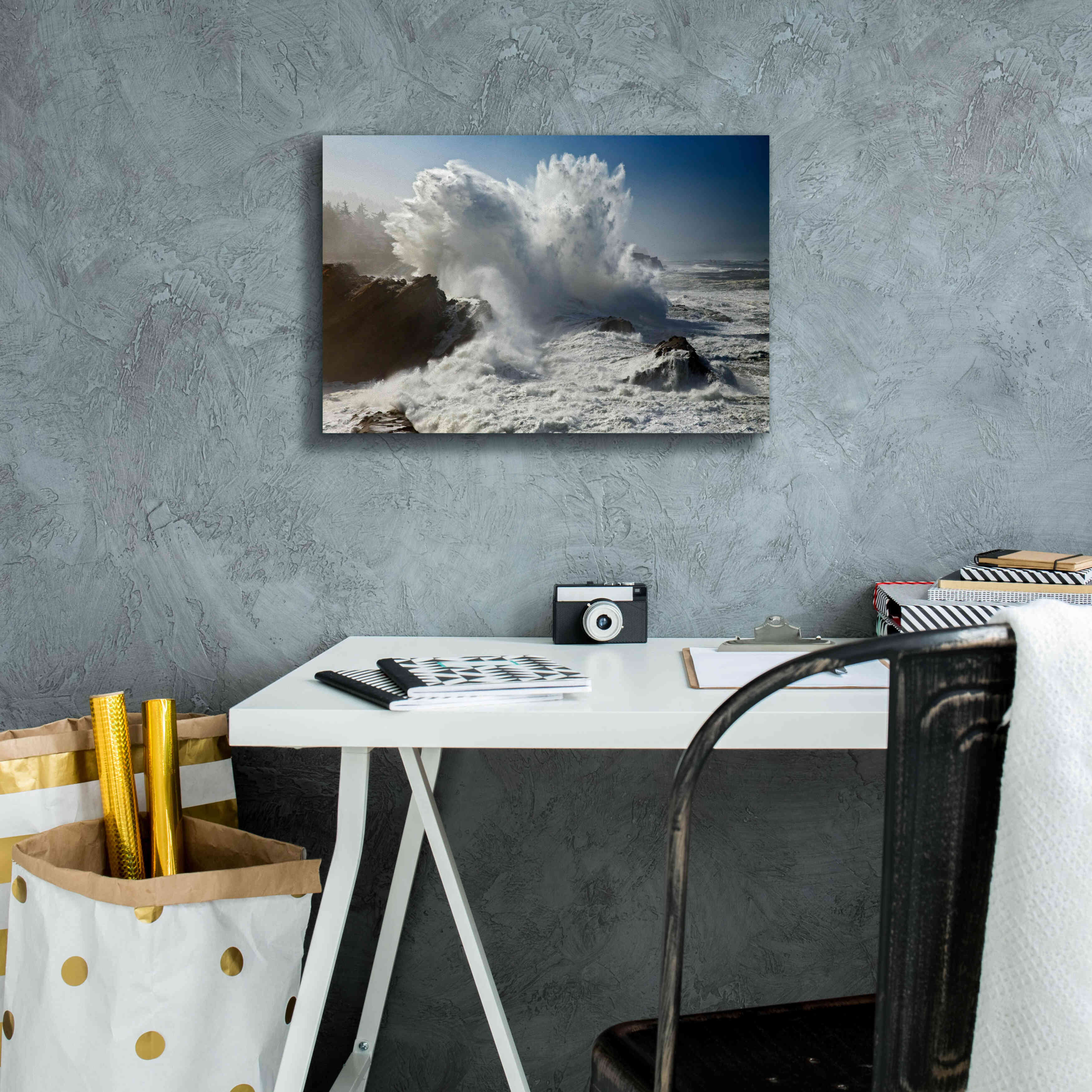 'Oregon Shore Acres SP Wave' by Mike Jones, Giclee Canvas Wall Art,18 x 12