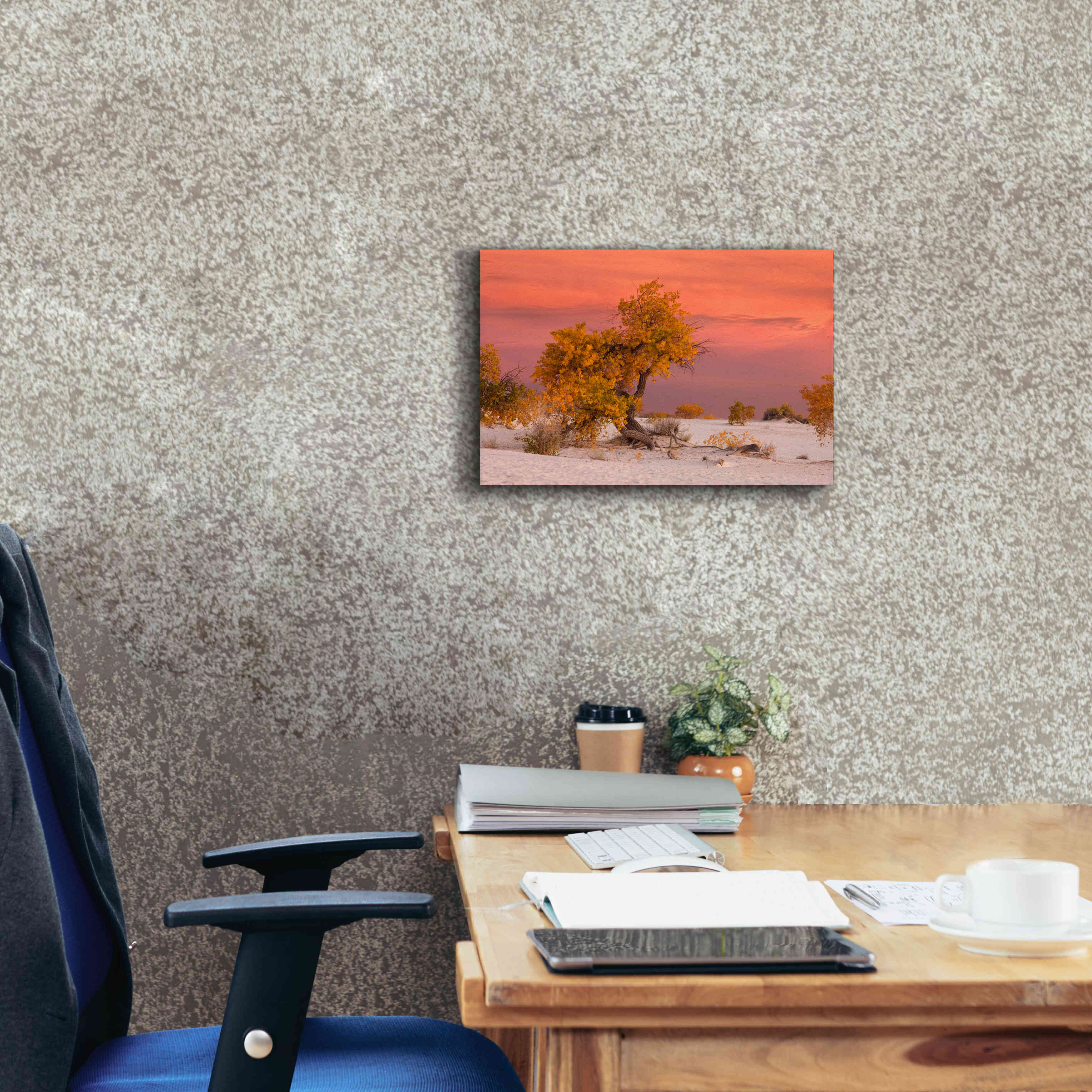 'White Sands Yellow Tree' by Mike Jones, Giclee Canvas Wall Art,18 x 12