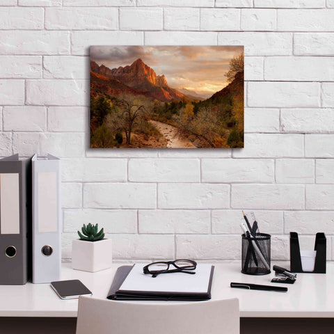 Image of 'Zion Watchmen Sunset' by Mike Jones, Giclee Canvas Wall Art,18 x 12