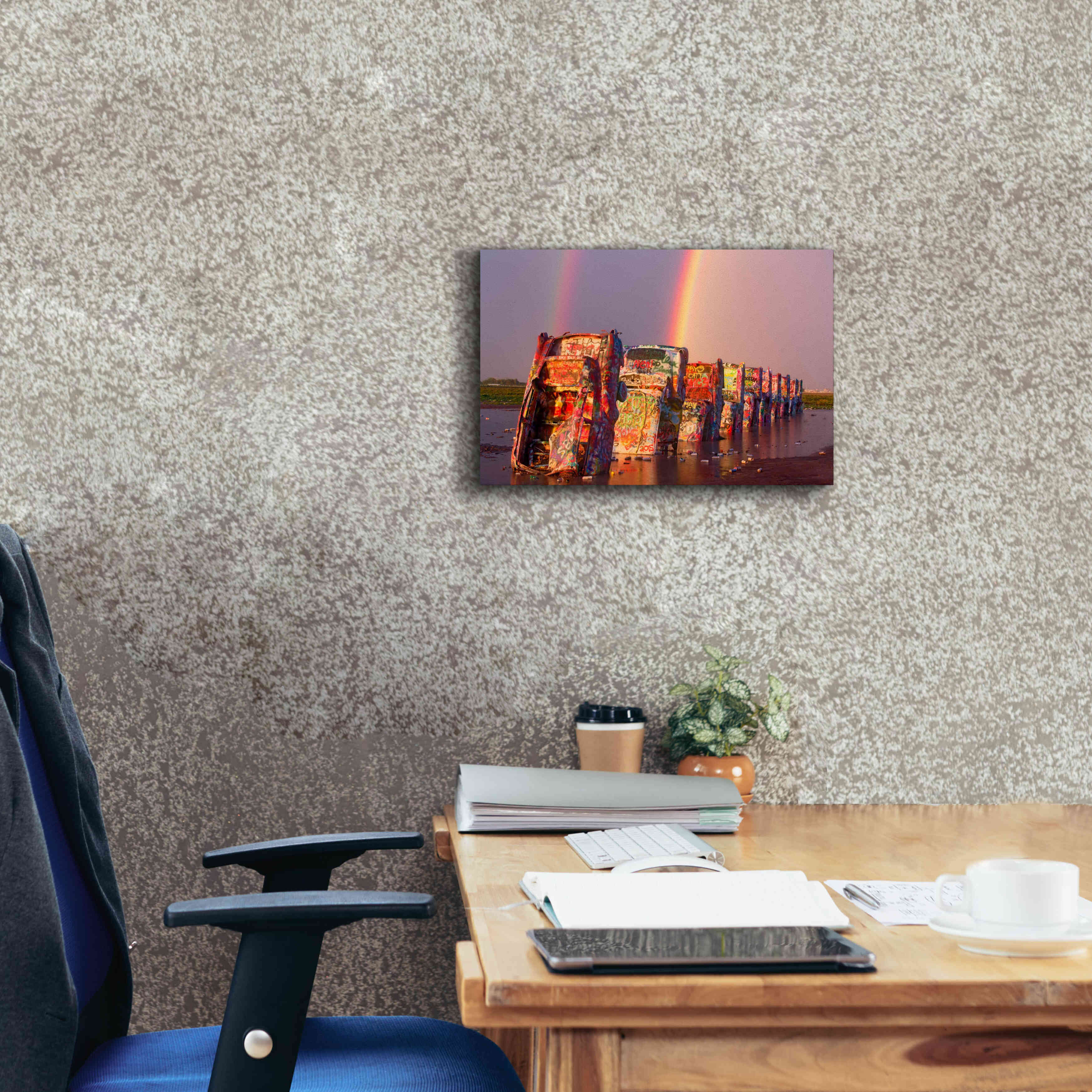 'Cadillac Ranch Rainbow' by Mike Jones, Giclee Canvas Wall Art,18 x 12