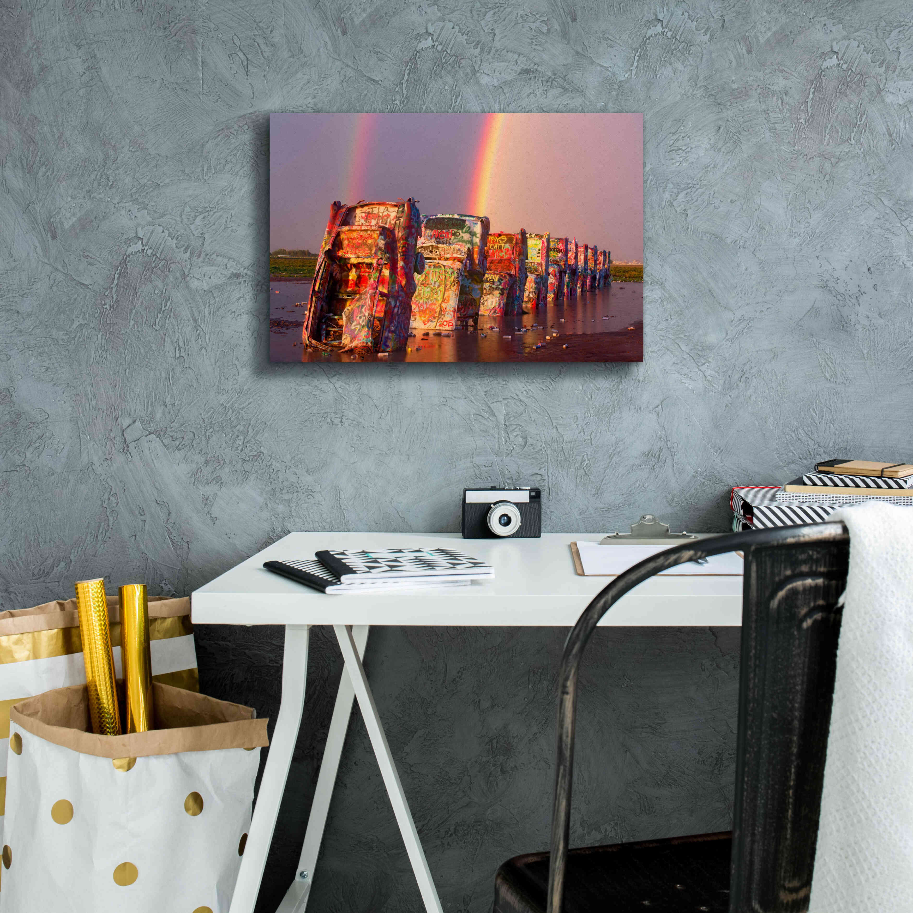 'Cadillac Ranch Rainbow' by Mike Jones, Giclee Canvas Wall Art,18 x 12