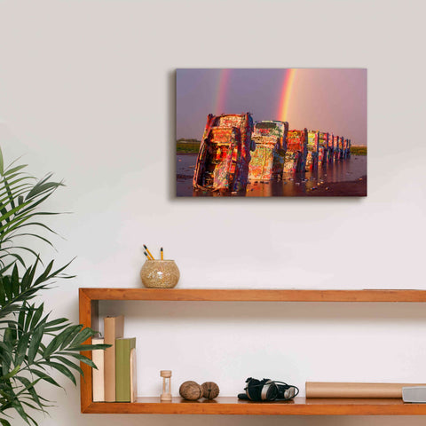 'Cadillac Ranch Rainbow' by Mike Jones, Giclee Canvas Wall Art,18 x 12