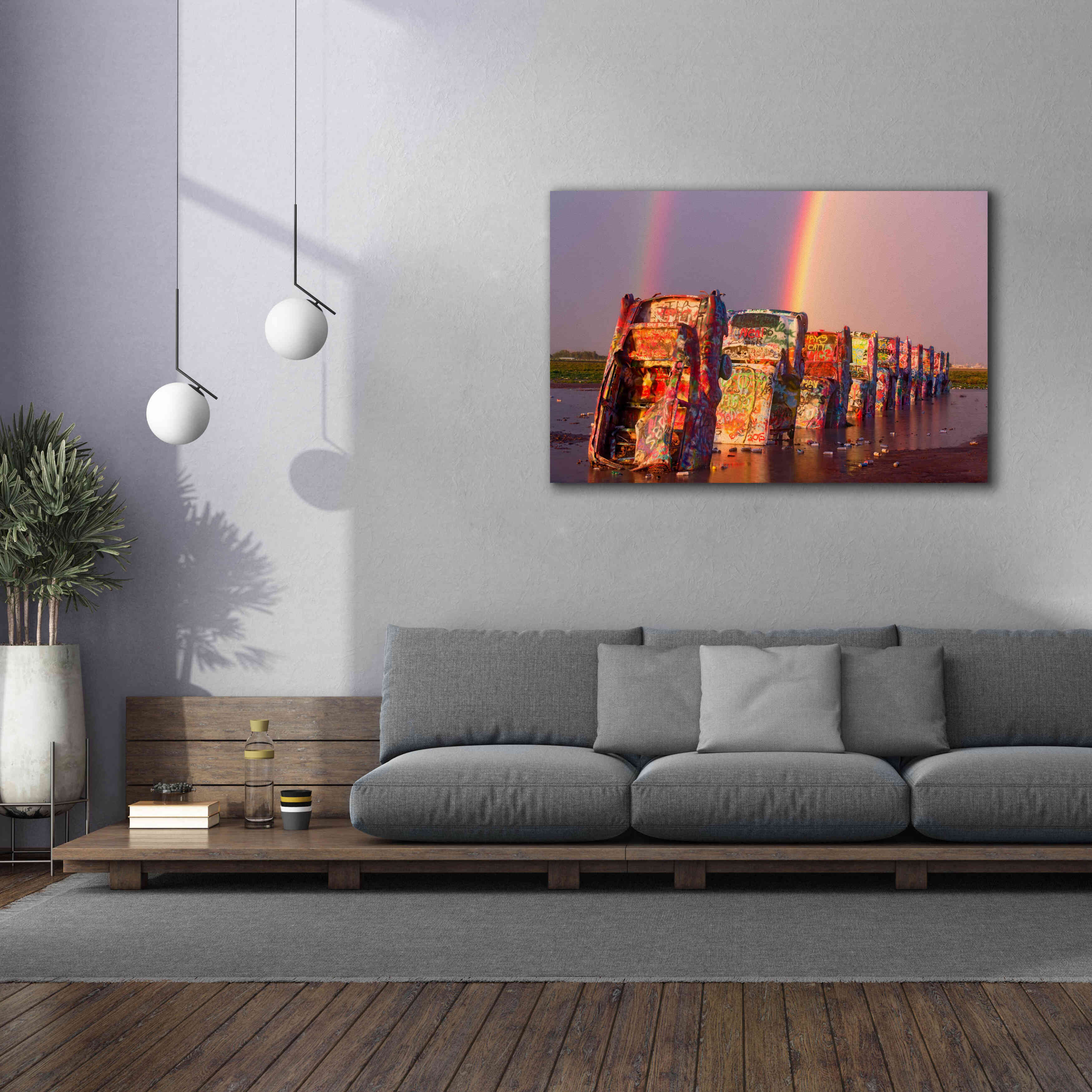 'Cadillac Ranch Rainbow' by Mike Jones, Giclee Canvas Wall Art,60 x 40