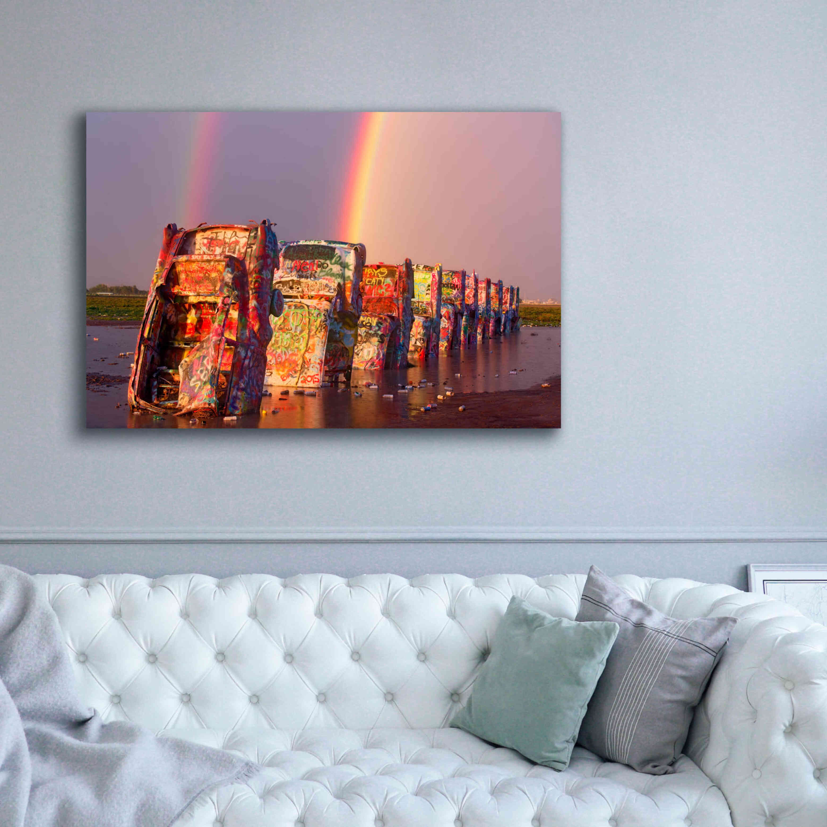 'Cadillac Ranch Rainbow' by Mike Jones, Giclee Canvas Wall Art,60 x 40