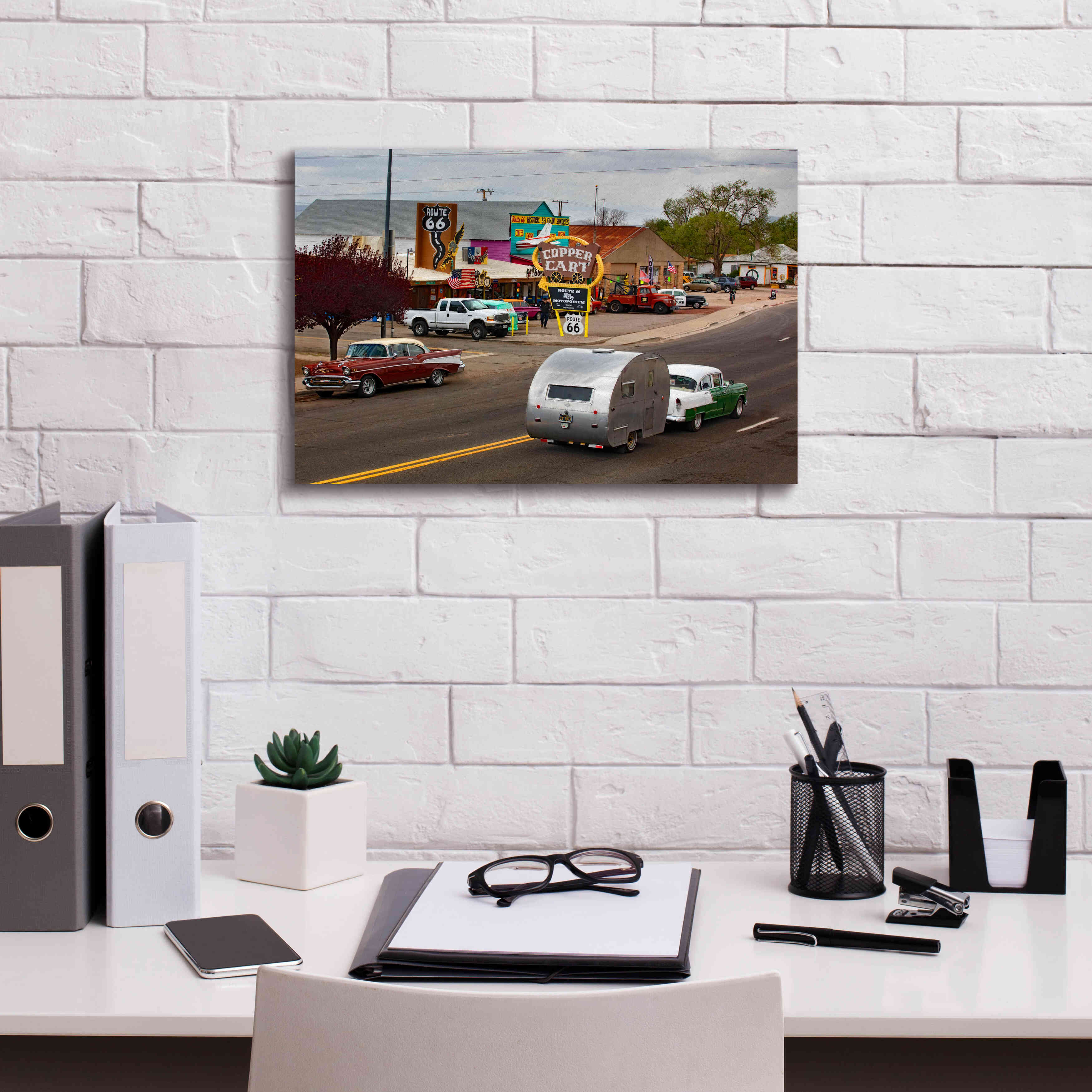 'Route 66 Fun Run Motoporium' by Mike Jones, Giclee Canvas Wall Art,18 x 12