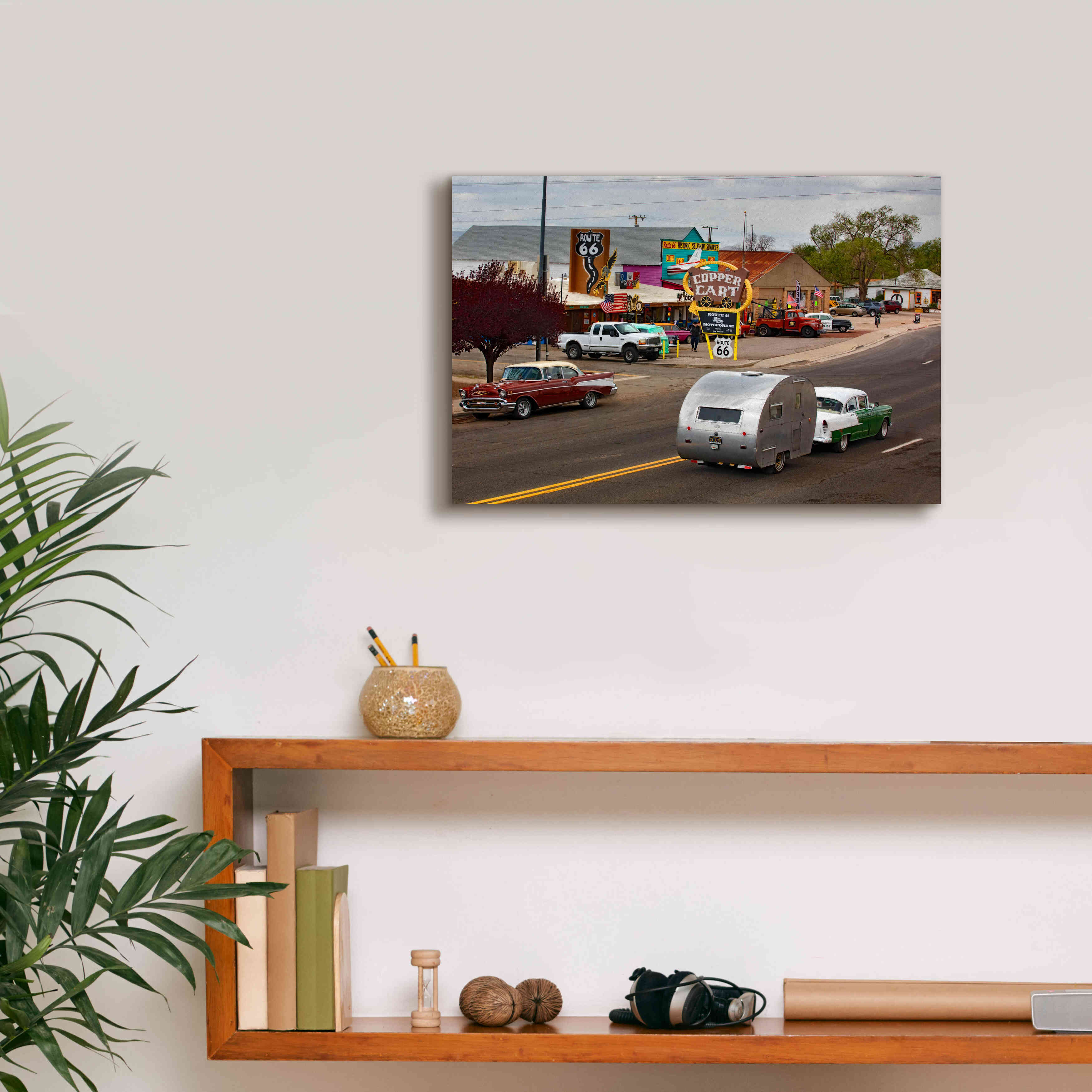 'Route 66 Fun Run Motoporium' by Mike Jones, Giclee Canvas Wall Art,18 x 12