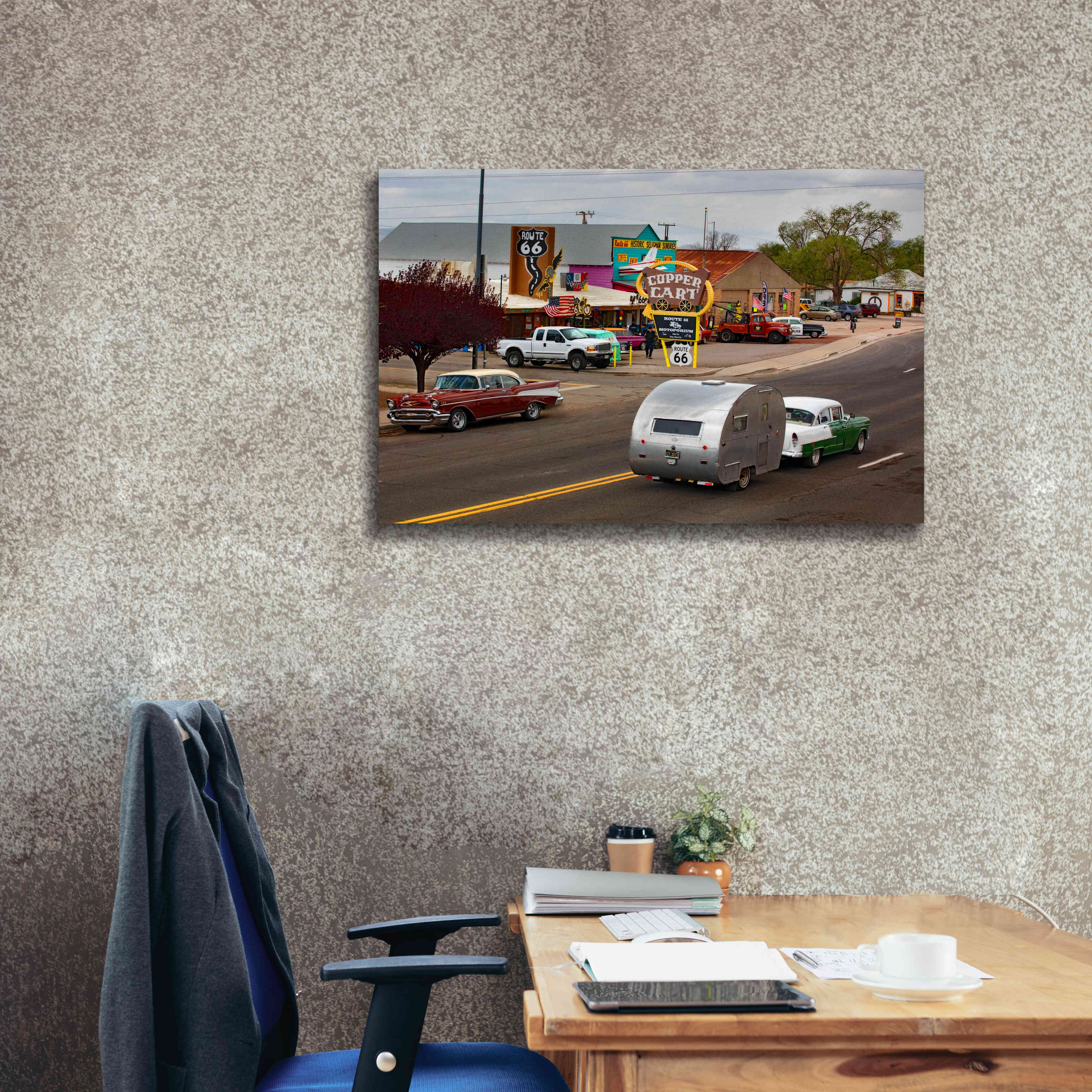 'Route 66 Fun Run Motoporium' by Mike Jones, Giclee Canvas Wall Art,40 x 26