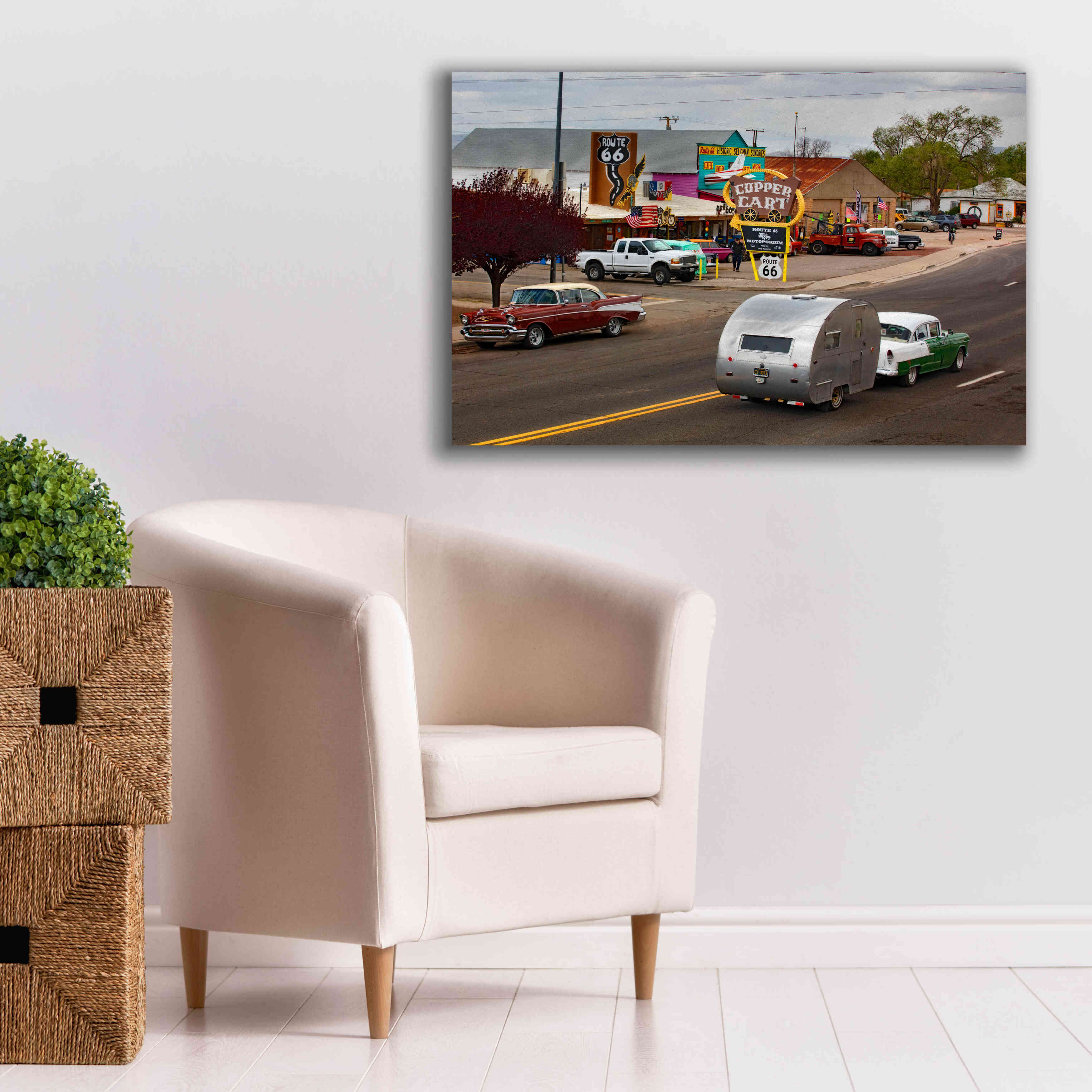 'Route 66 Fun Run Motoporium' by Mike Jones, Giclee Canvas Wall Art,40 x 26