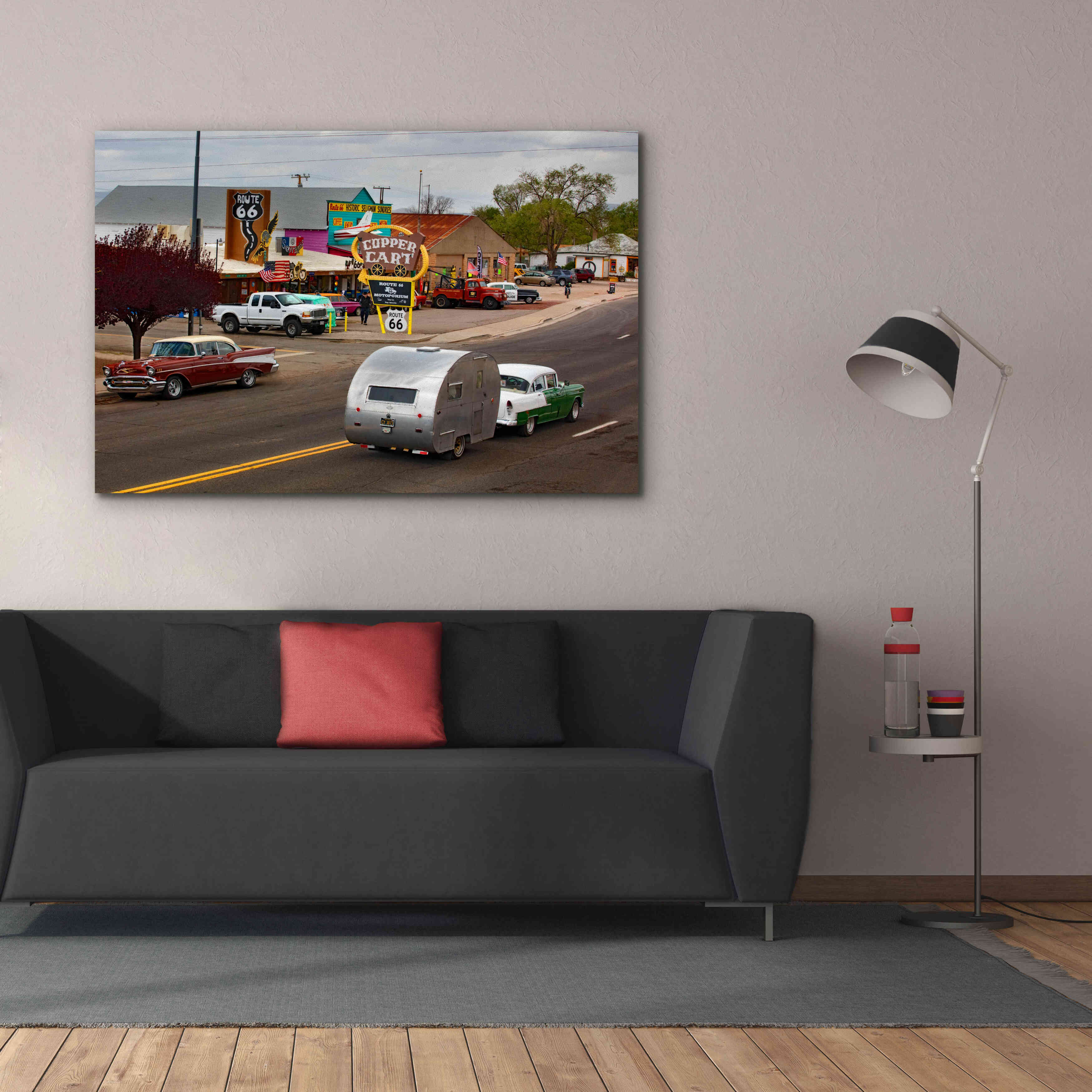 'Route 66 Fun Run Motoporium' by Mike Jones, Giclee Canvas Wall Art,60 x 40