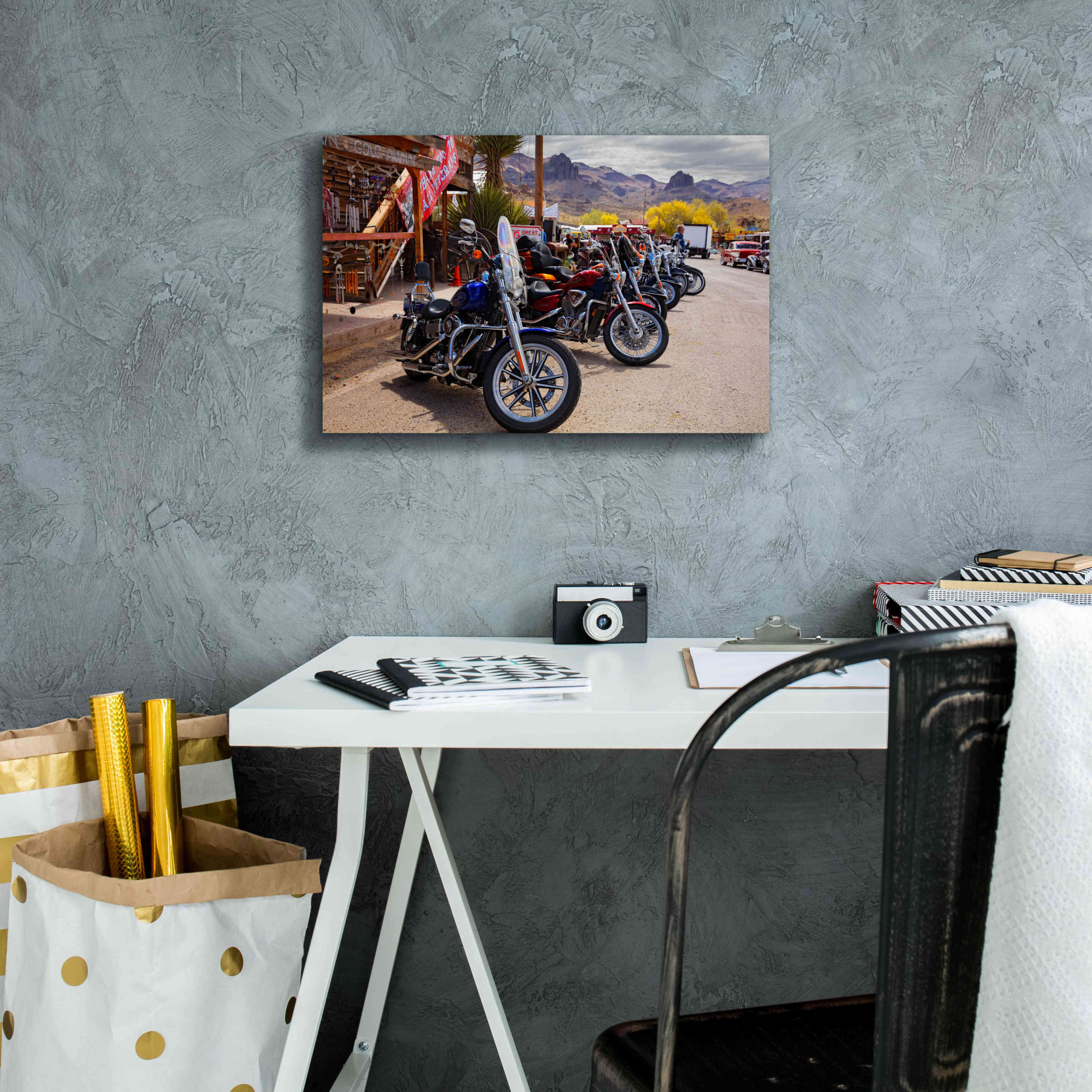 'Route 66 Fun Run Oatman Motorcycles' by Mike Jones, Giclee Canvas Wall Art,18 x 12