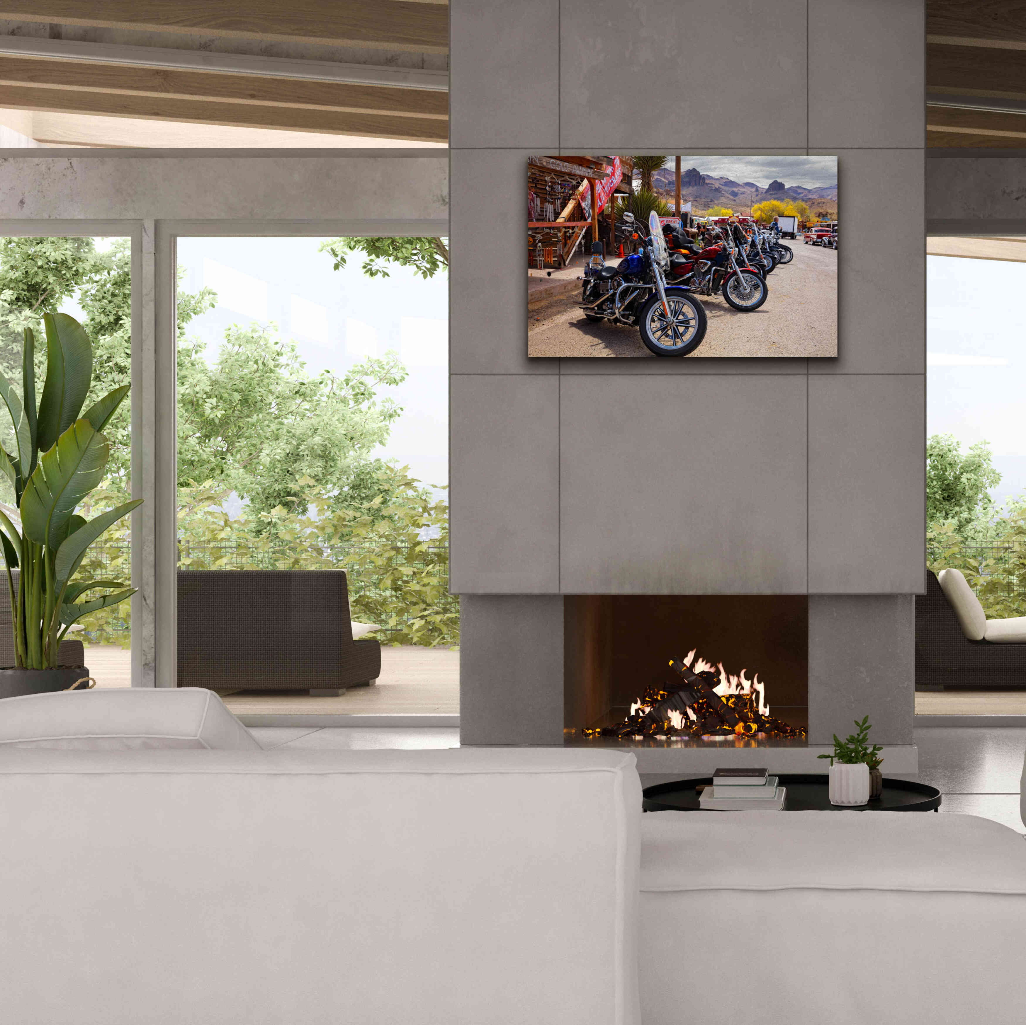 'Route 66 Fun Run Oatman Motorcycles' by Mike Jones, Giclee Canvas Wall Art,40 x 26