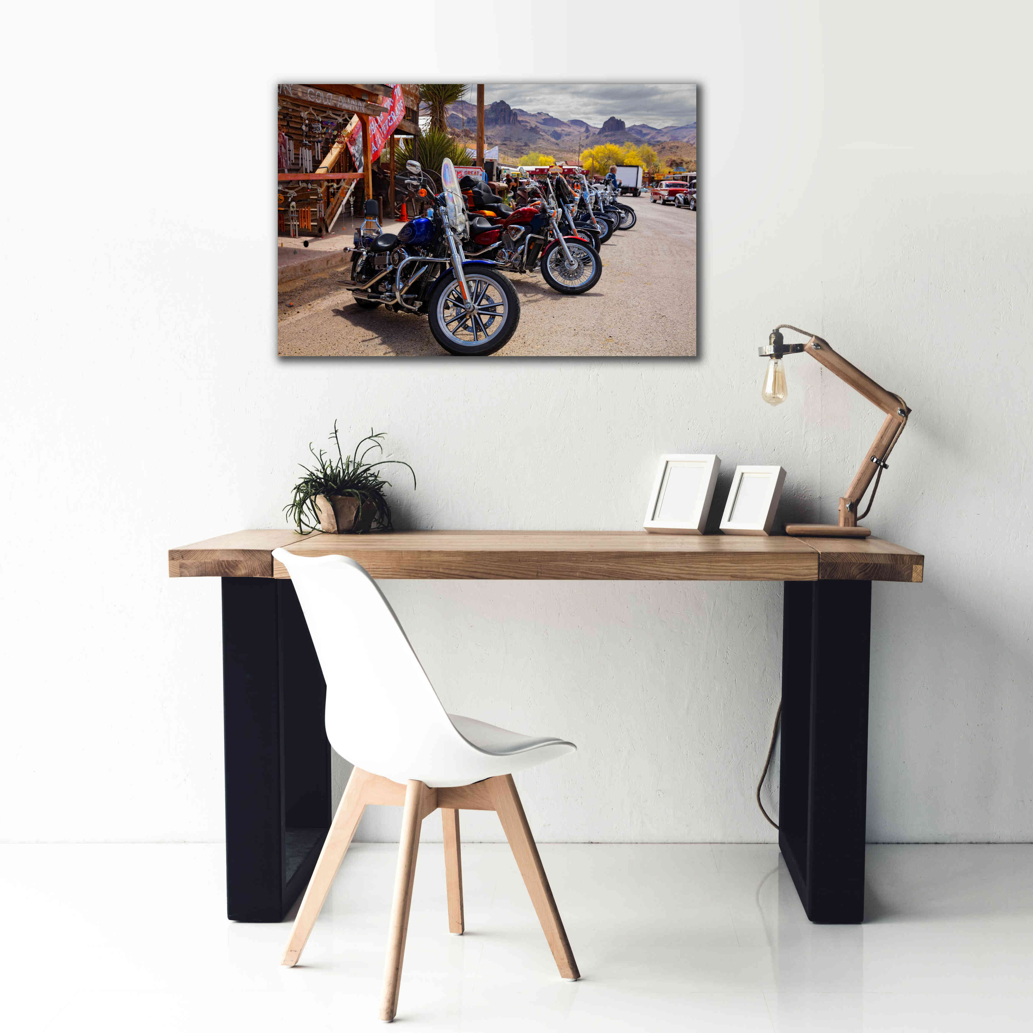 'Route 66 Fun Run Oatman Motorcycles' by Mike Jones, Giclee Canvas Wall Art,40 x 26