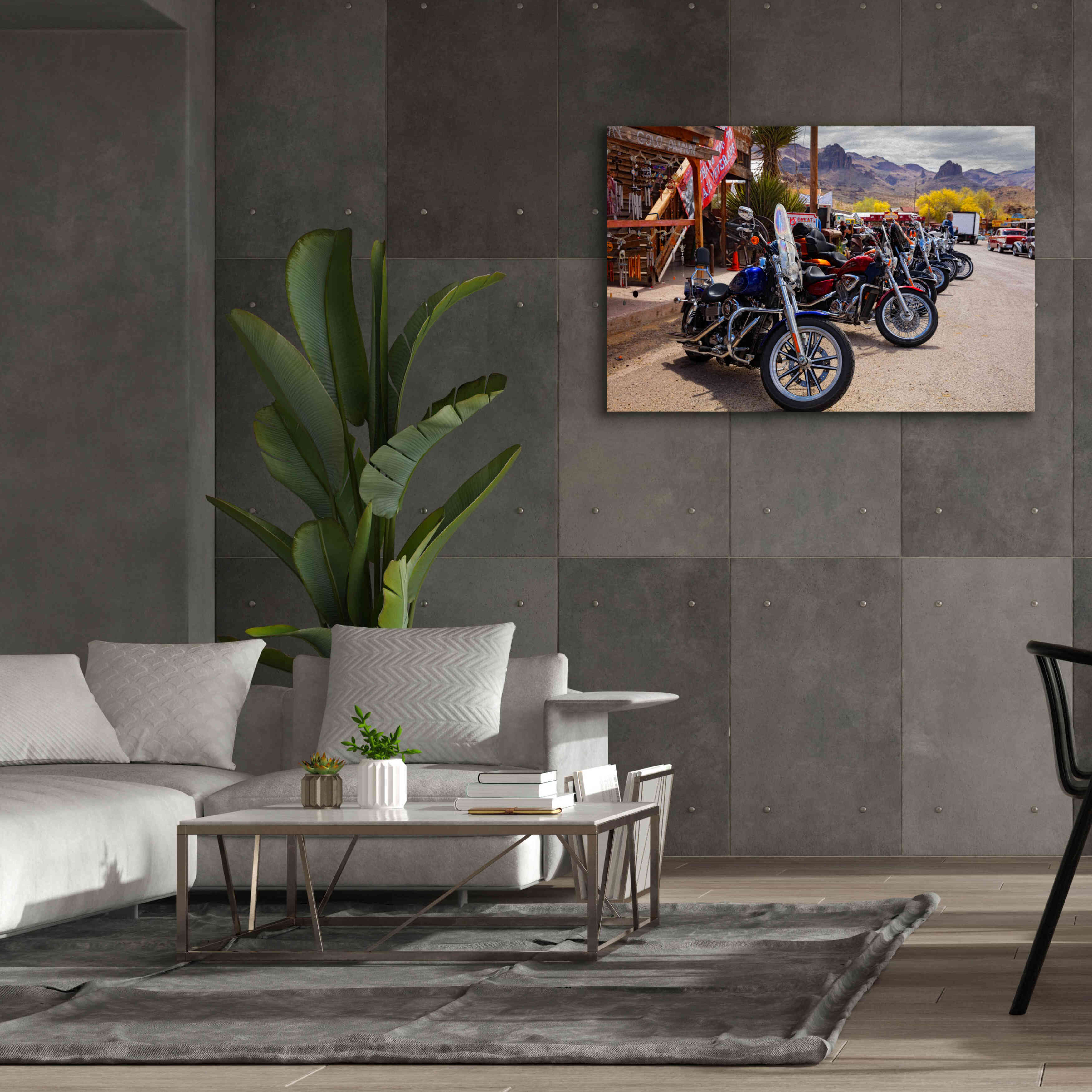 'Route 66 Fun Run Oatman Motorcycles' by Mike Jones, Giclee Canvas Wall Art,60 x 40