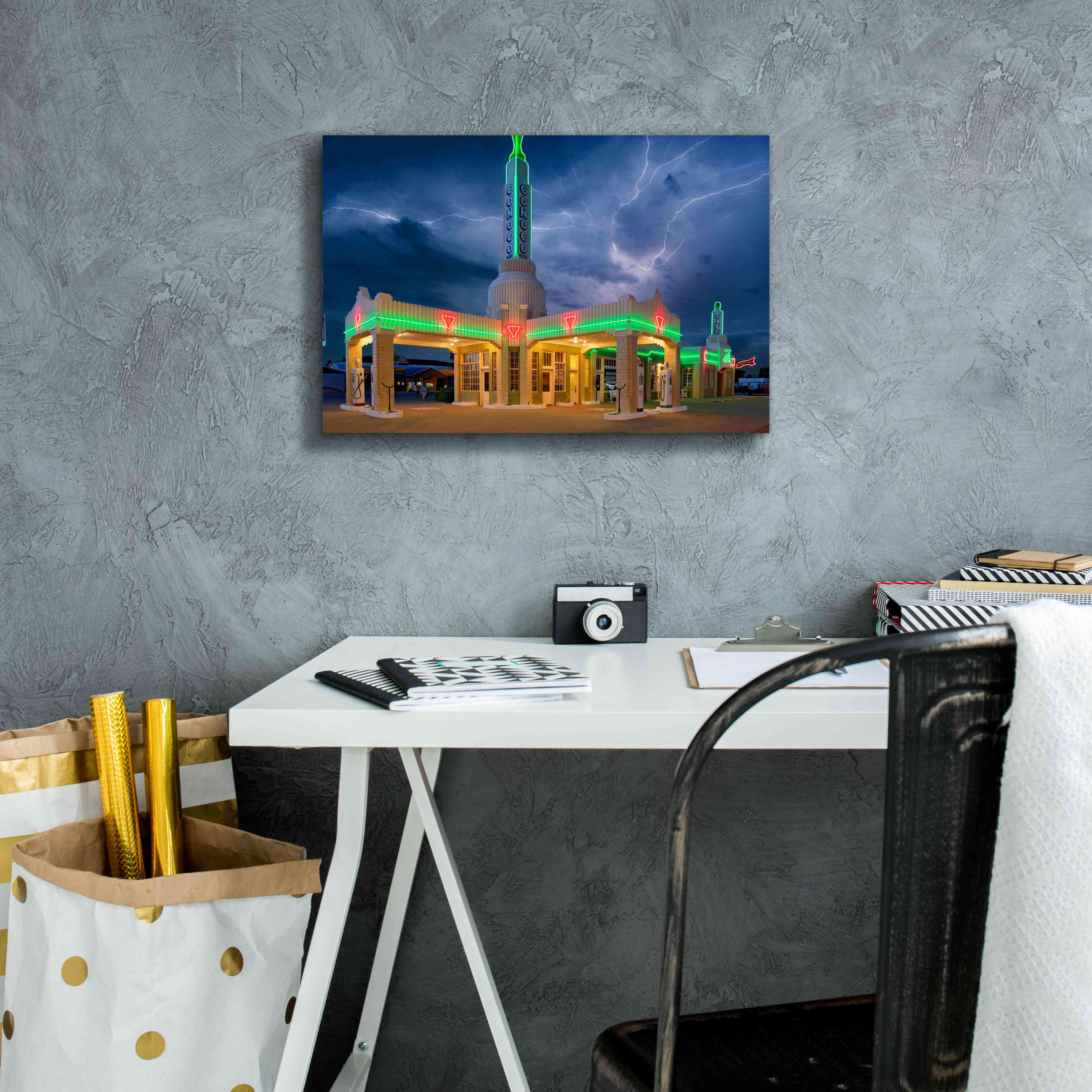 'Route 66 Shamrock Texas Conoco Lightning' by Mike Jones, Giclee Canvas Wall Art,18 x 12