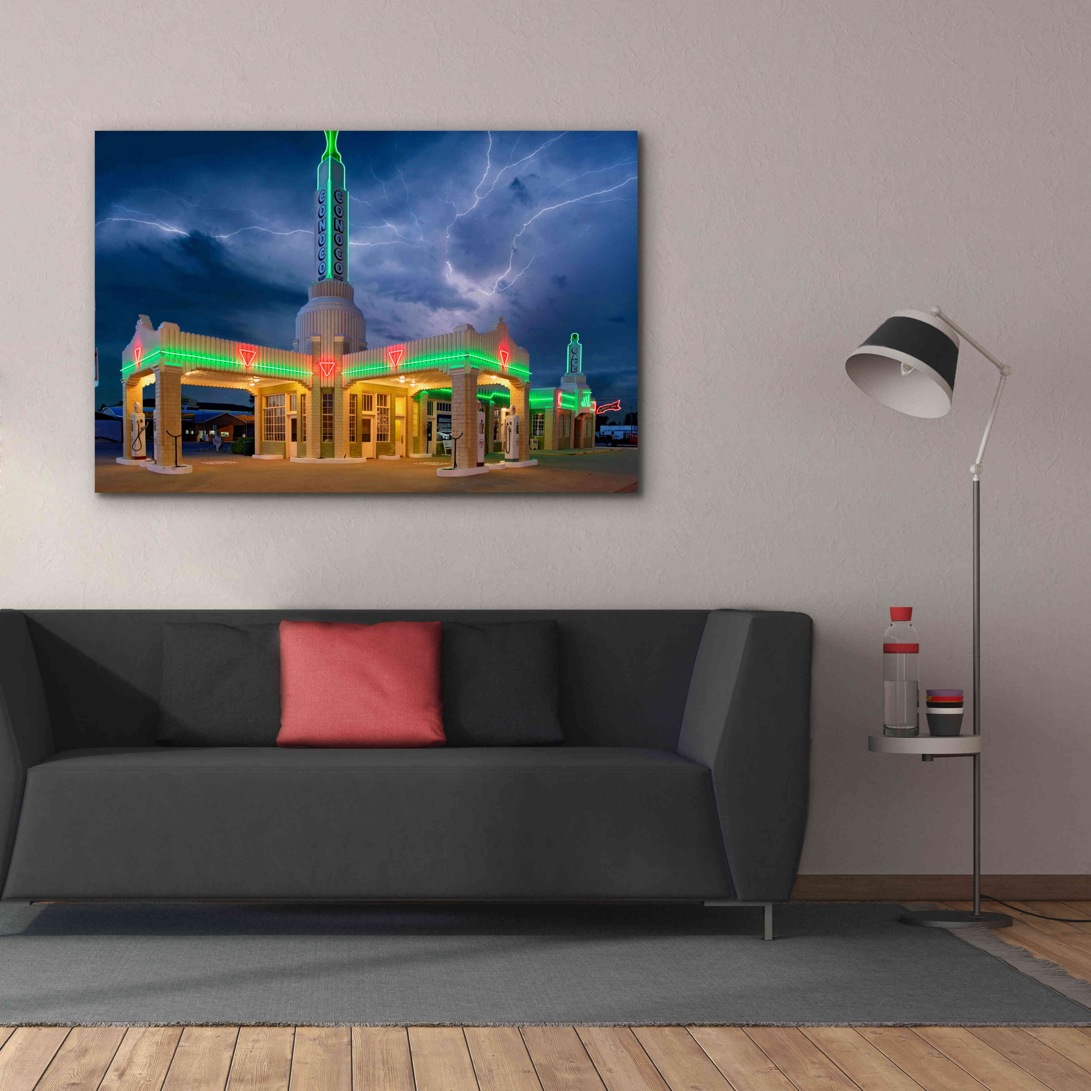 'Route 66 Shamrock Texas Conoco Lightning' by Mike Jones, Giclee Canvas Wall Art,60 x 40