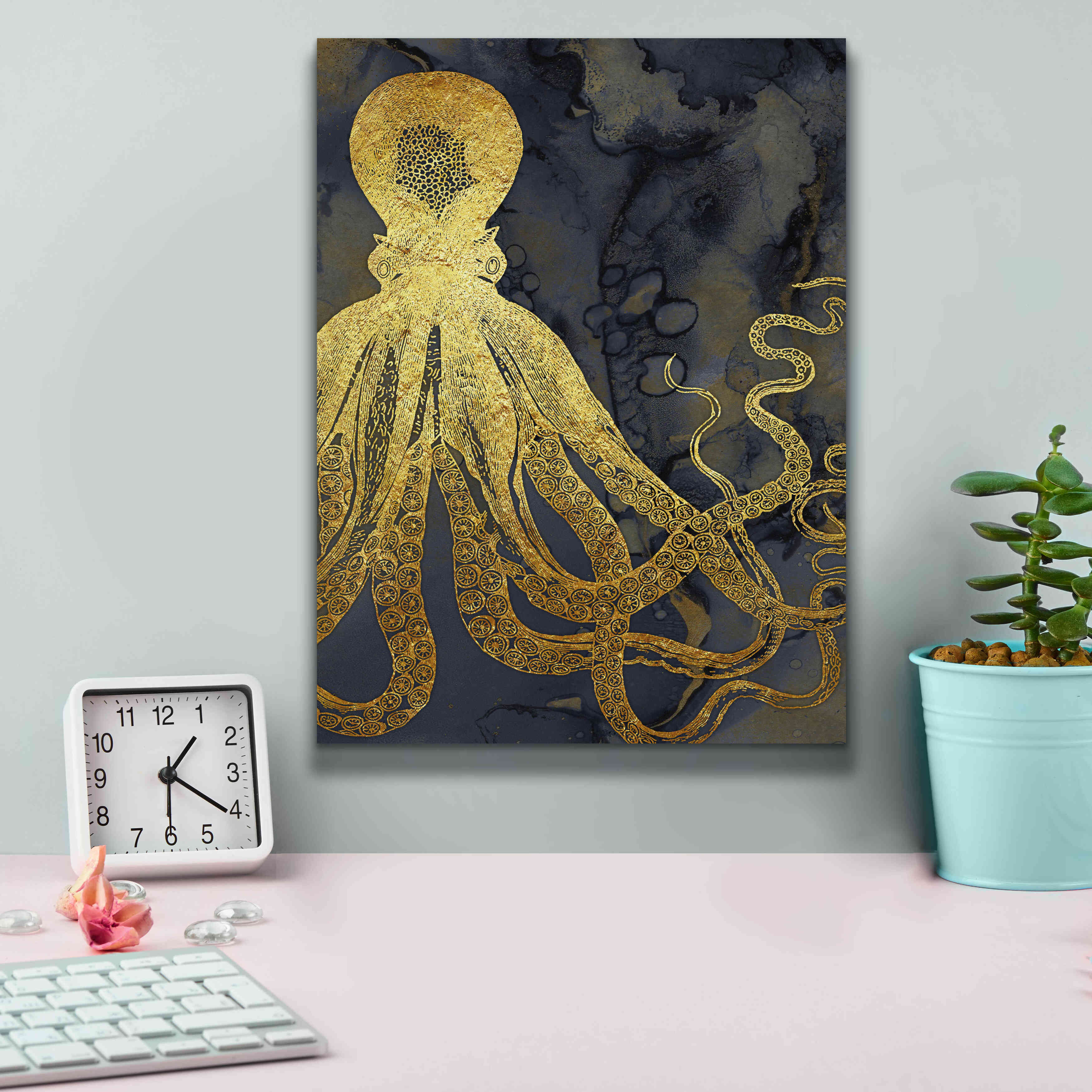 'Octopus Ink Gold & Blue I' by Christine Zalewski, Giclee Canvas Wall Art,12x16