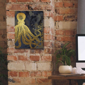 'Octopus Ink Gold & Blue I' by Christine Zalewski, Giclee Canvas Wall Art,12x16