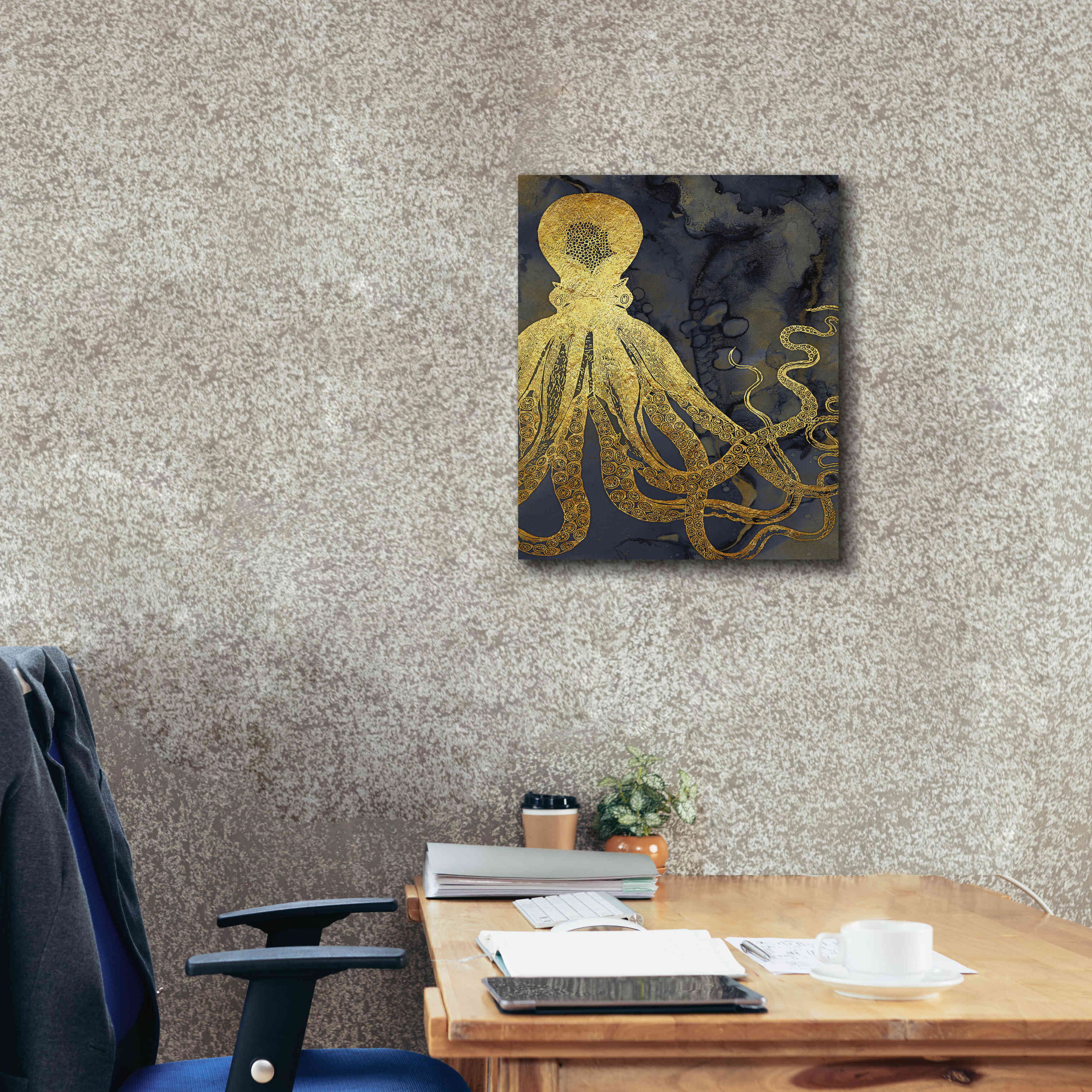 'Octopus Ink Gold & Blue I' by Christine Zalewski, Giclee Canvas Wall Art,20x24