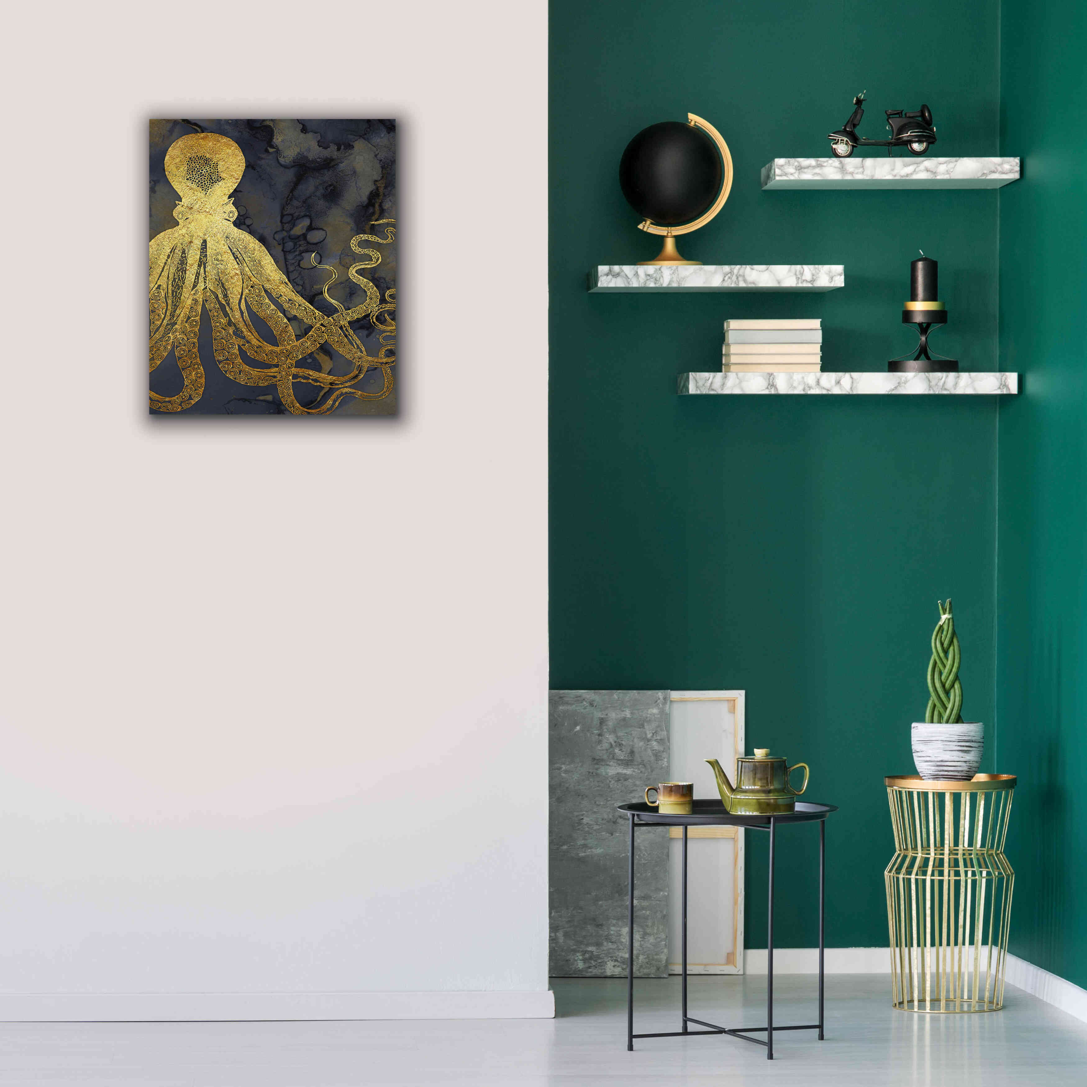 'Octopus Ink Gold & Blue I' by Christine Zalewski, Giclee Canvas Wall Art,20x24