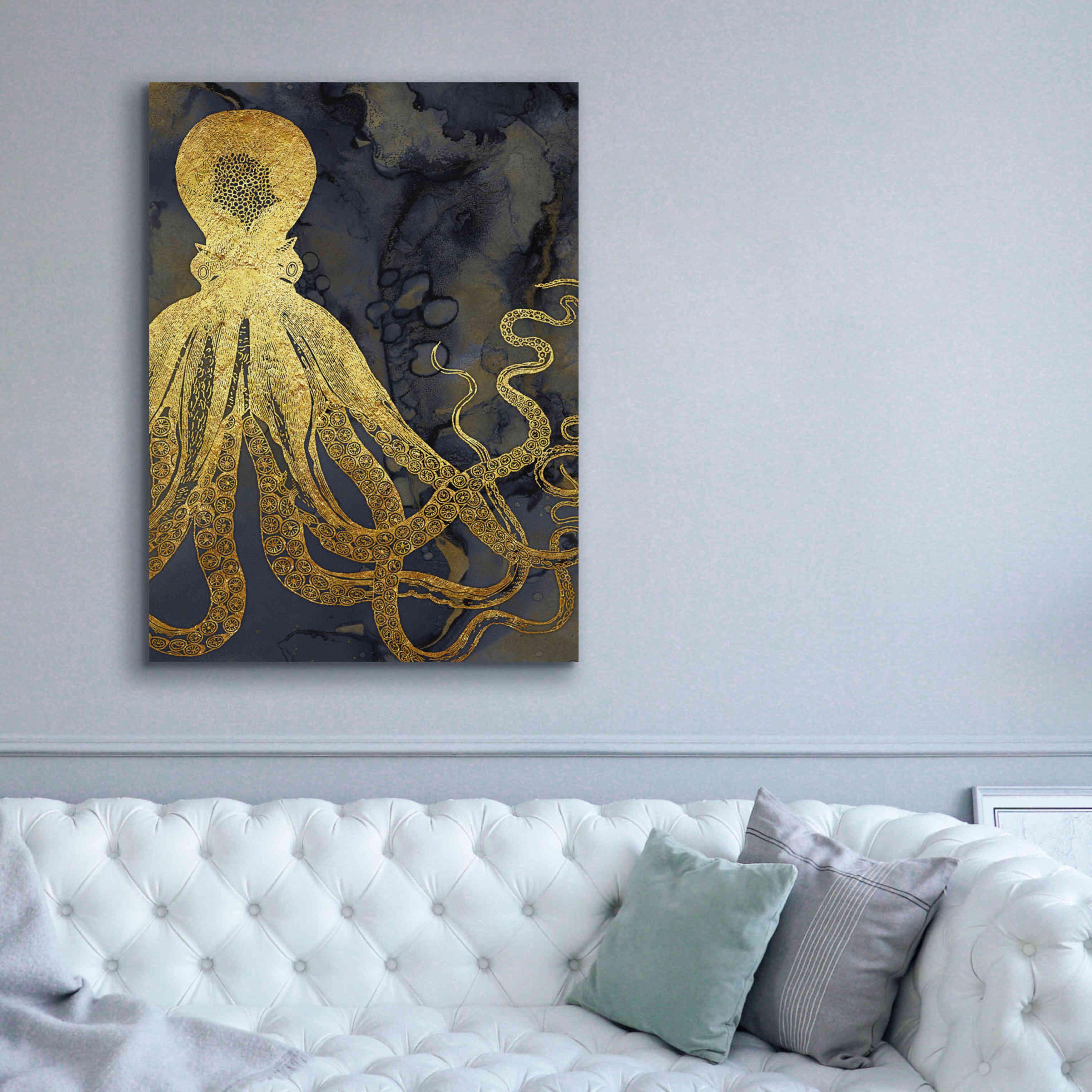 'Octopus Ink Gold & Blue I' by Christine Zalewski, Giclee Canvas Wall Art,40x54
