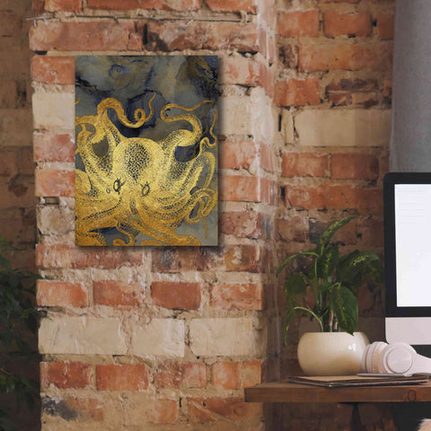 Image of 'Octopus Ink Gold & Blue II' by Christine Zalewski, Giclee Canvas Wall Art,12x16