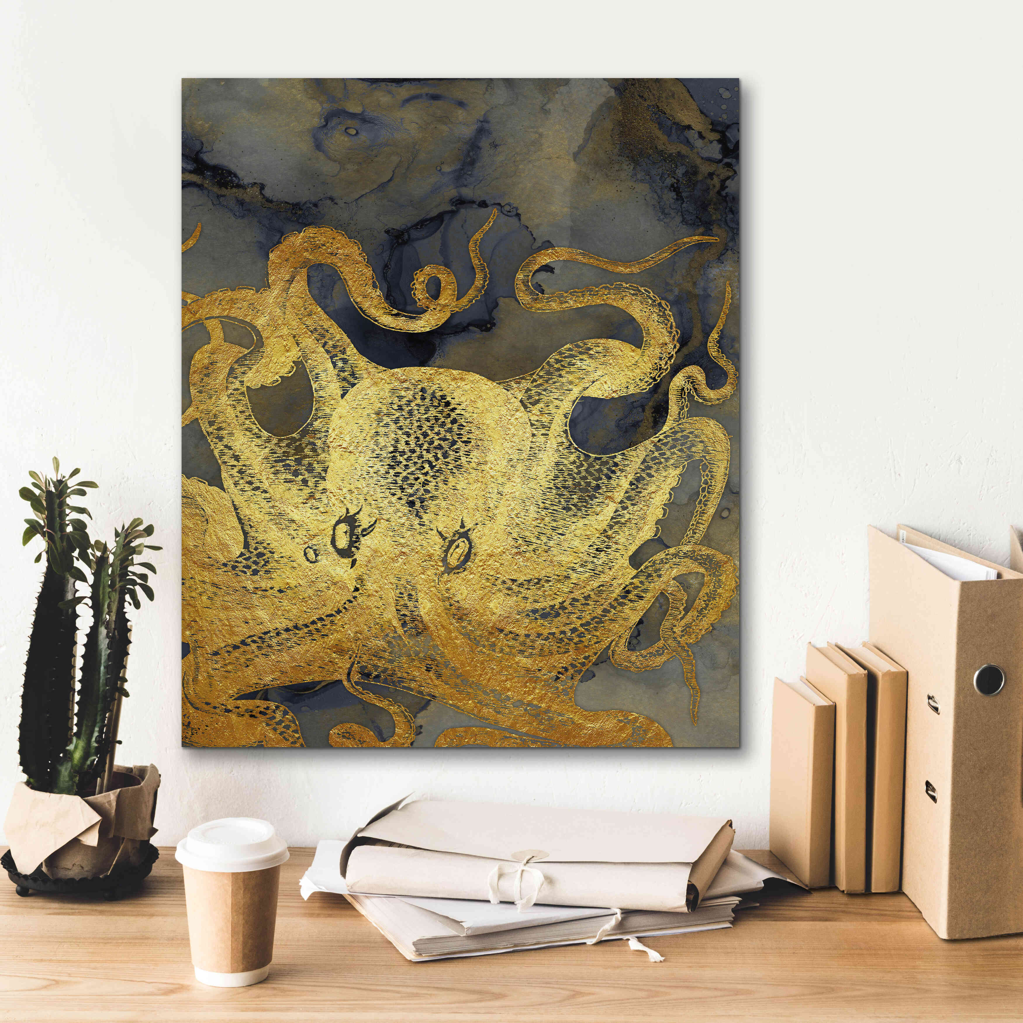 'Octopus Ink Gold & Blue II' by Christine Zalewski, Giclee Canvas Wall Art,20x24