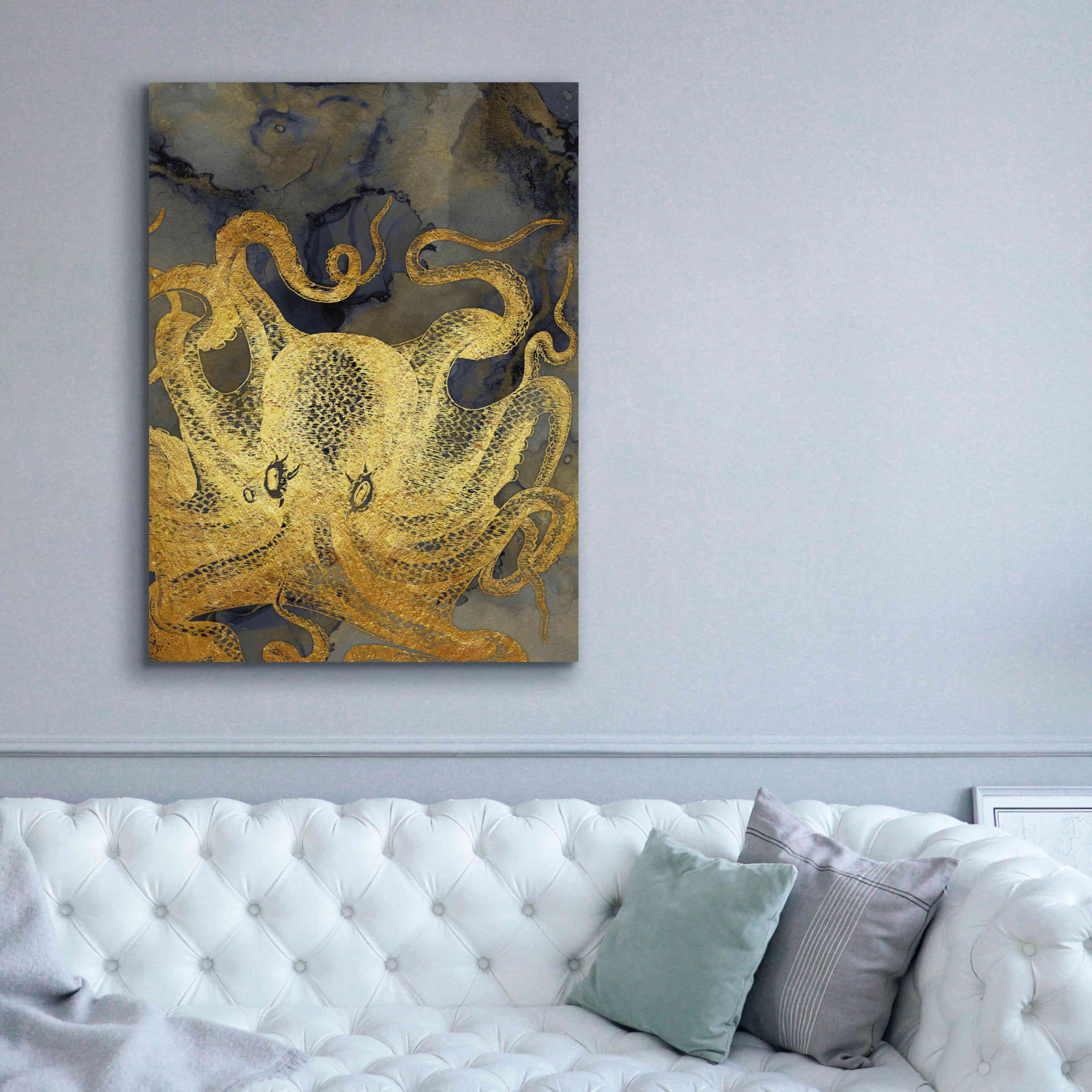 'Octopus Ink Gold & Blue II' by Christine Zalewski, Giclee Canvas Wall Art,40x54