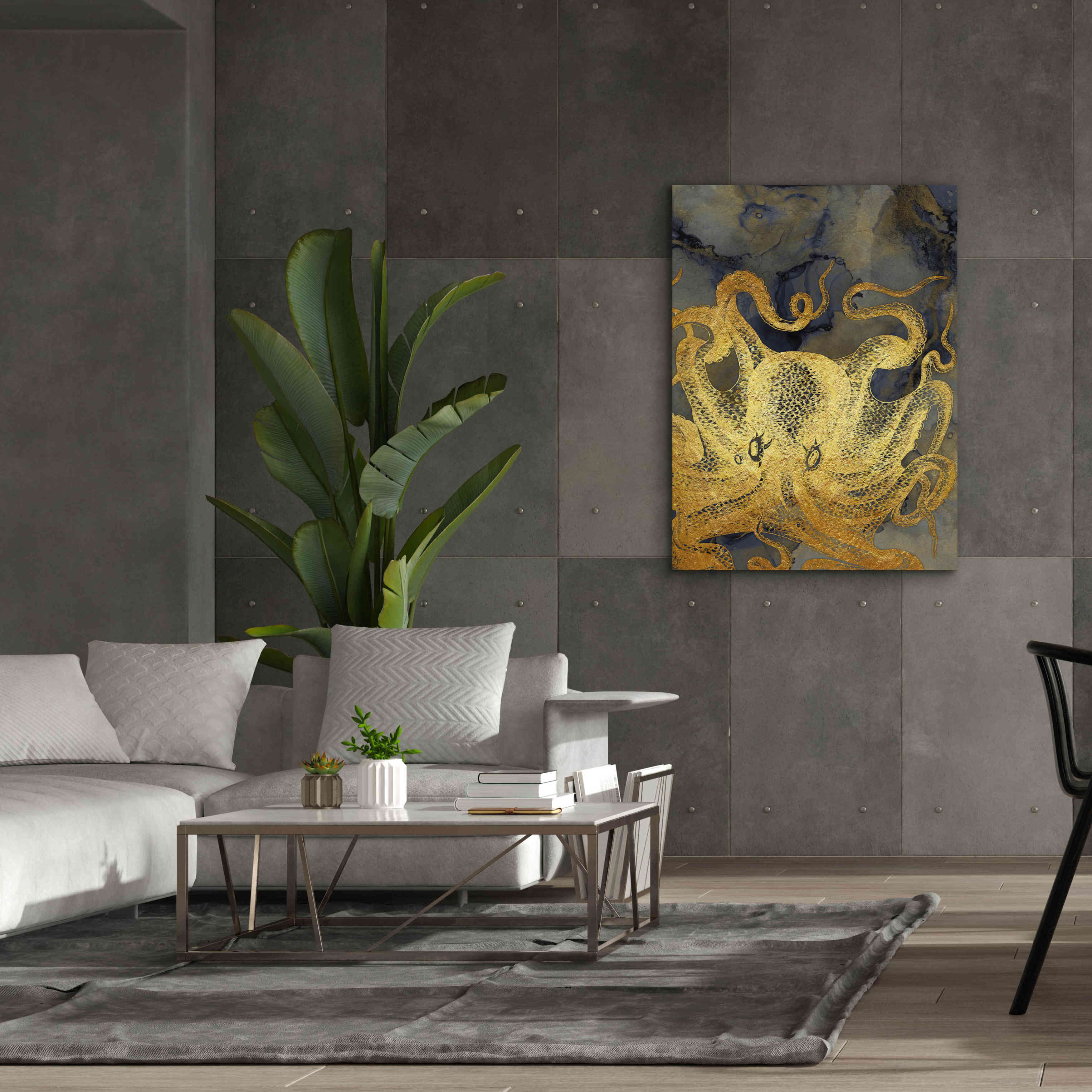 'Octopus Ink Gold & Blue II' by Christine Zalewski, Giclee Canvas Wall Art,40x54