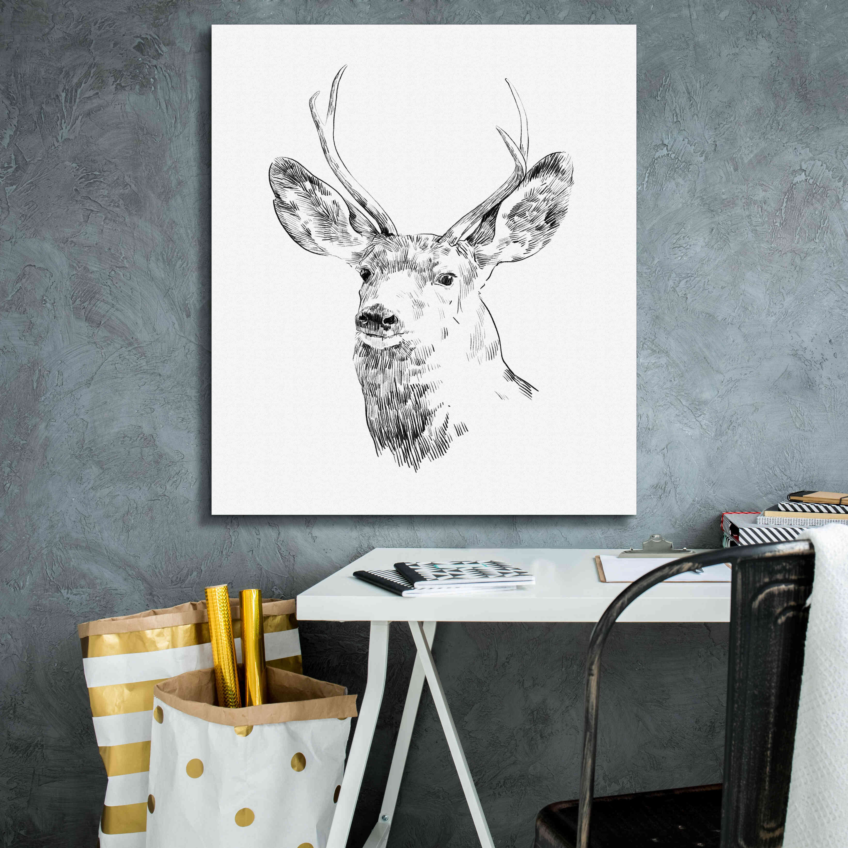'Young Buck Sketch IV' by Emma Scarvey, Giclee Canvas Wall Art,26 x 30