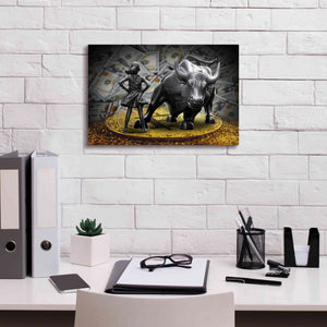 'Fearless Girl and Charging Bull on Bitcoin,' Canvas Wall Art,18x12