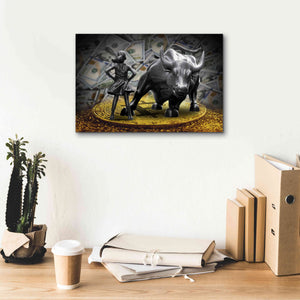 'Fearless Girl and Charging Bull on Bitcoin,' Canvas Wall Art,18x12