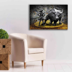 'Fearless Girl and Charging Bull on Bitcoin,' Canvas Wall Art,40x26