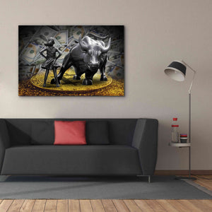 'Fearless Girl and Charging Bull on Bitcoin,' Canvas Wall Art,60x40