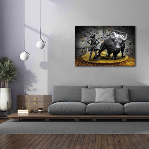 'Fearless Girl and Charging Bull on Bitcoin,' Canvas Wall Art,60x40