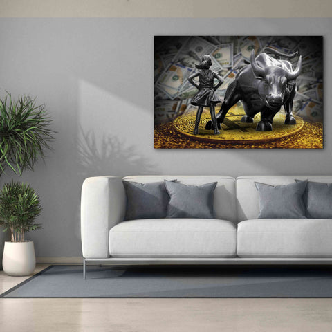 Image of 'Fearless Girl and Charging Bull on Bitcoin,' Canvas Wall Art,60x40