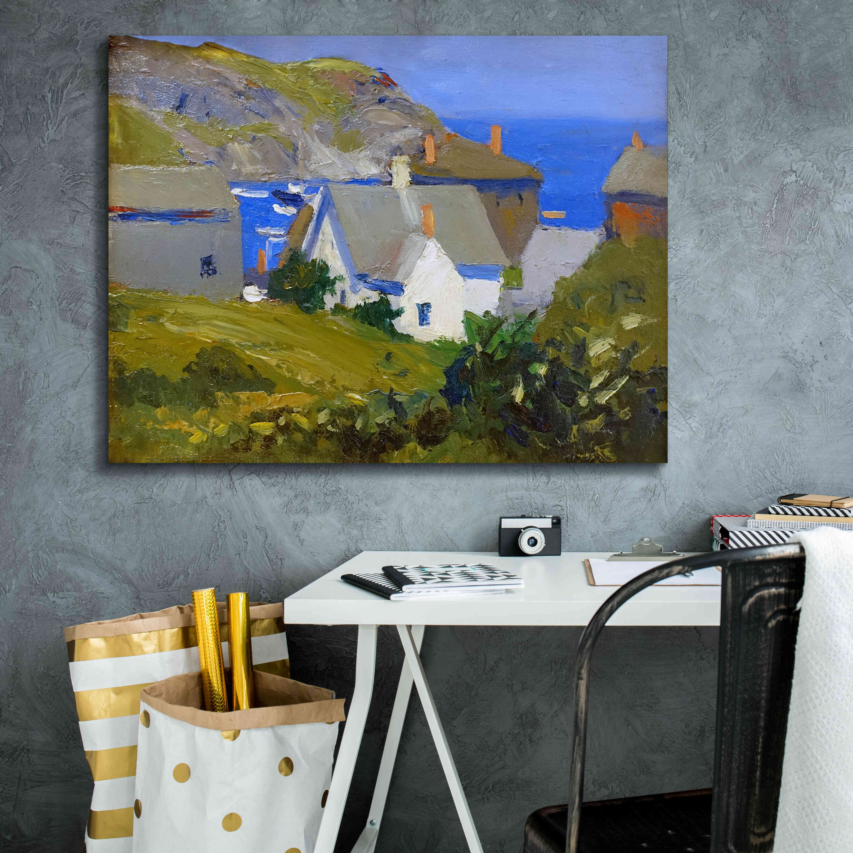 'Monhegan Houses, Maine, 1916-1919' by Edward Hopper, Giclee Canvas Wall Art,34x26