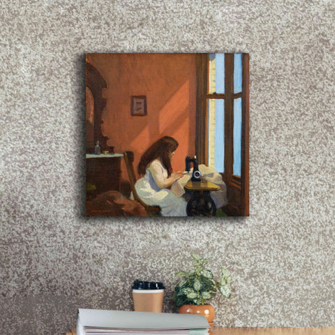 Image of 'Girl At Sewing Maching, 1921' by Edward Hopper, Giclee Canvas Wall Art,18x18