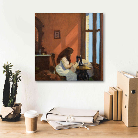 Image of 'Girl At Sewing Maching, 1921' by Edward Hopper, Giclee Canvas Wall Art,18x18