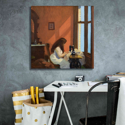 Image of 'Girl At Sewing Maching, 1921' by Edward Hopper, Giclee Canvas Wall Art,26x26