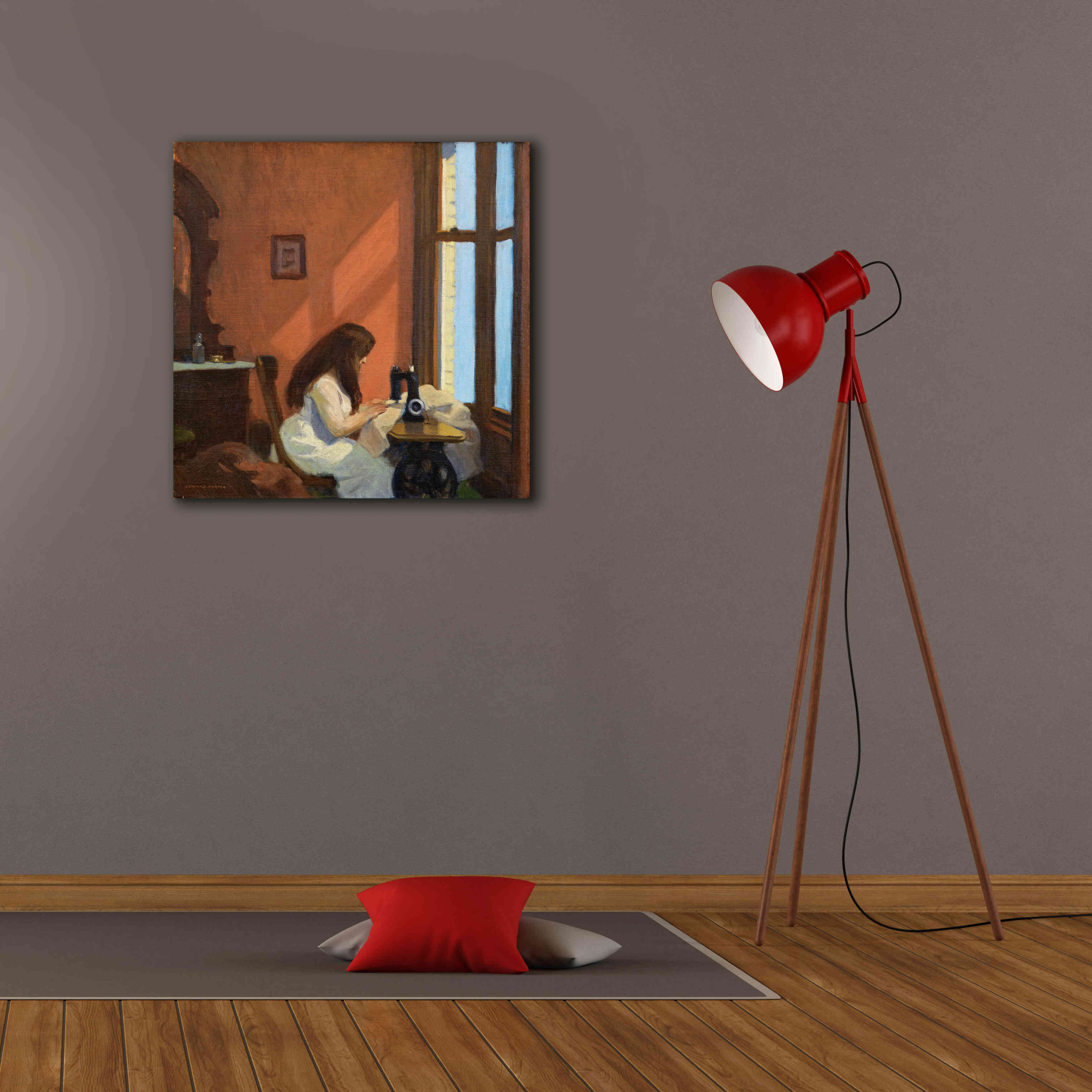 'Girl At Sewing Maching, 1921' by Edward Hopper, Giclee Canvas Wall Art,26x26