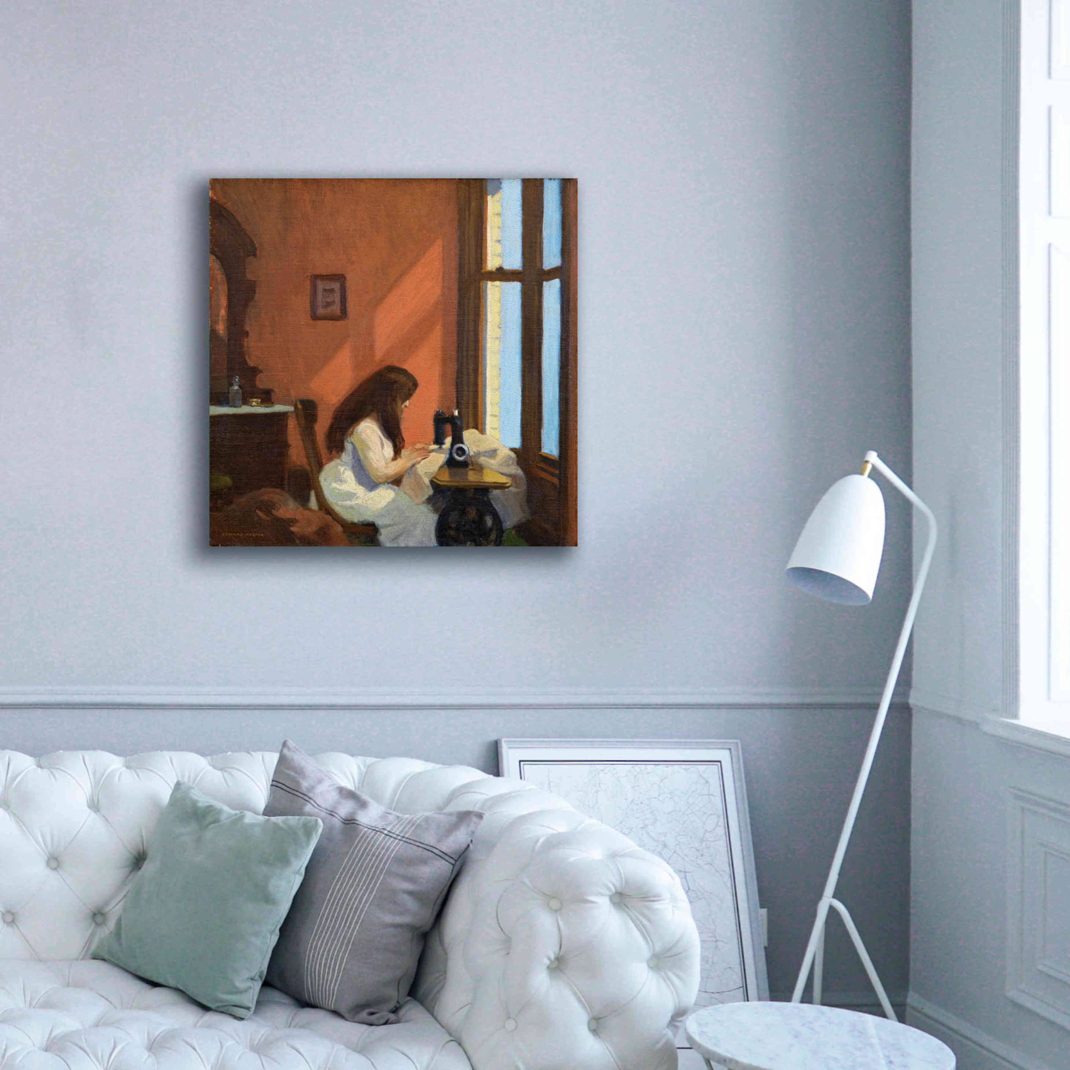 'Girl At Sewing Maching, 1921' by Edward Hopper, Giclee Canvas Wall Art,37x37