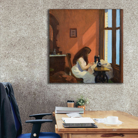 Image of 'Girl At Sewing Maching, 1921' by Edward Hopper, Giclee Canvas Wall Art,37x37