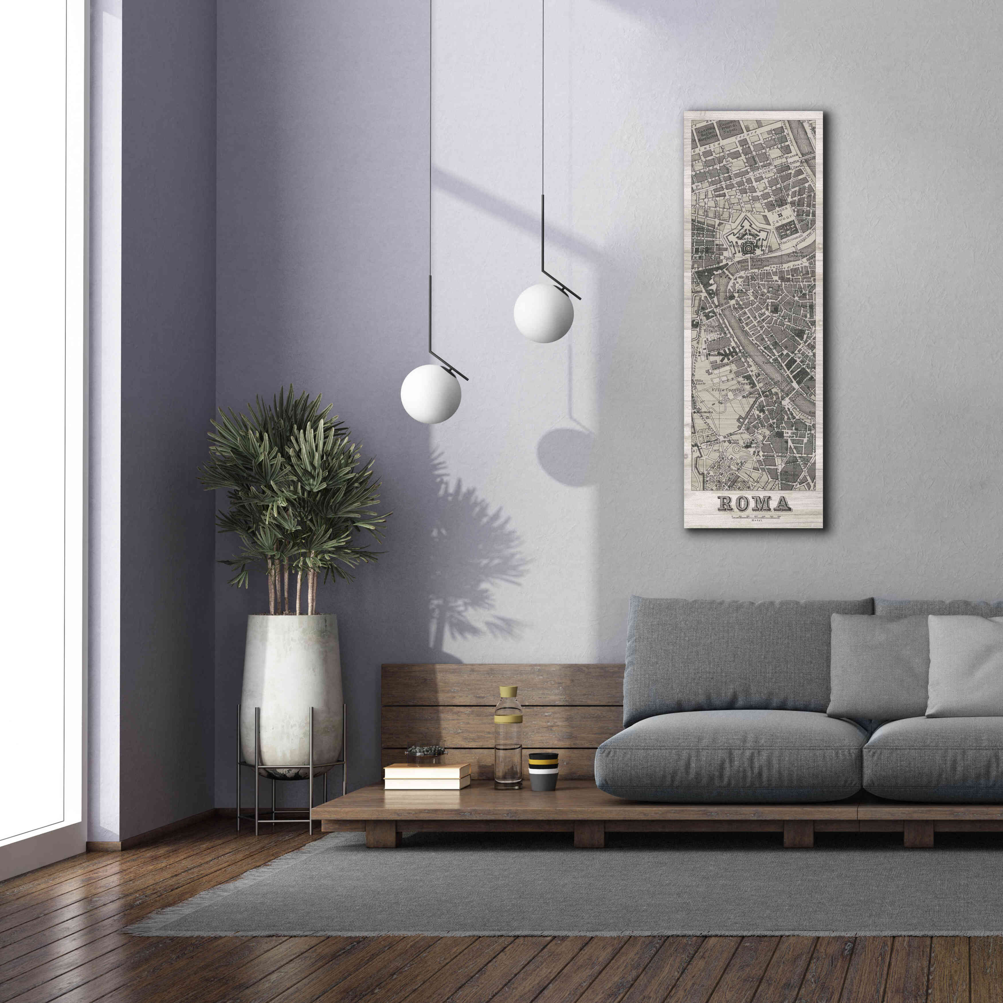 'Roma Map Panel on Wood' by Wild Apple Portfolio, Canvas Wall Art,20x60