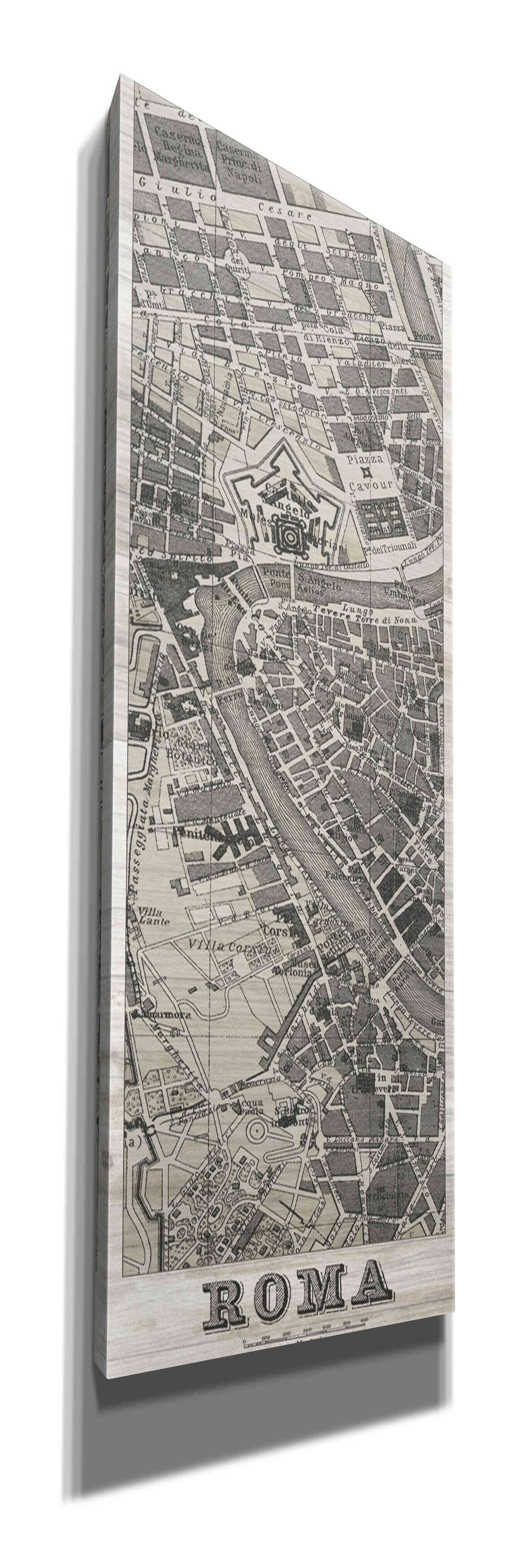 'Roma Map Panel on Wood' by Wild Apple Portfolio, Canvas Wall Art