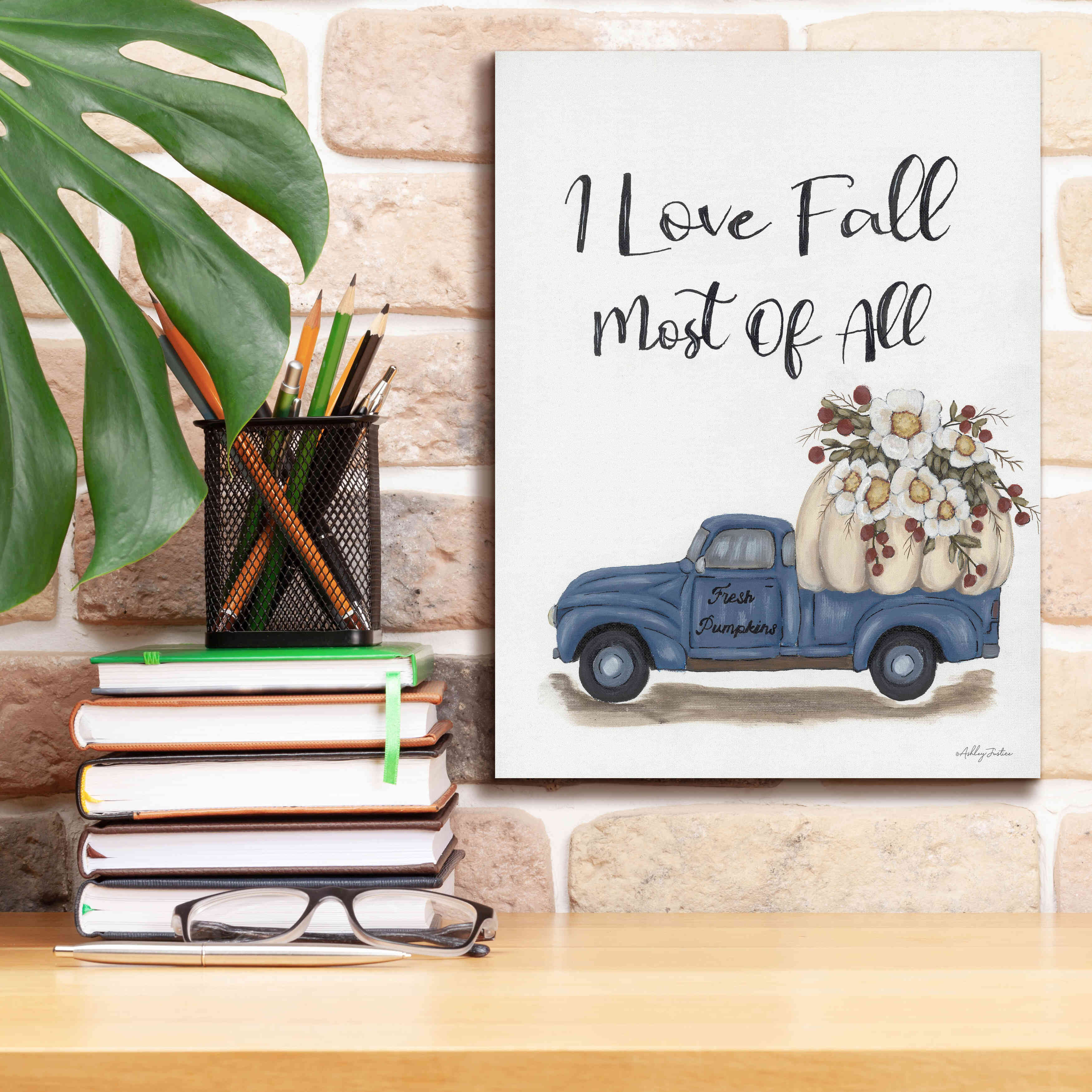 'I Love Fall Most of All' by Ashley Justice, Giclee Canvas Wall Art,12x16