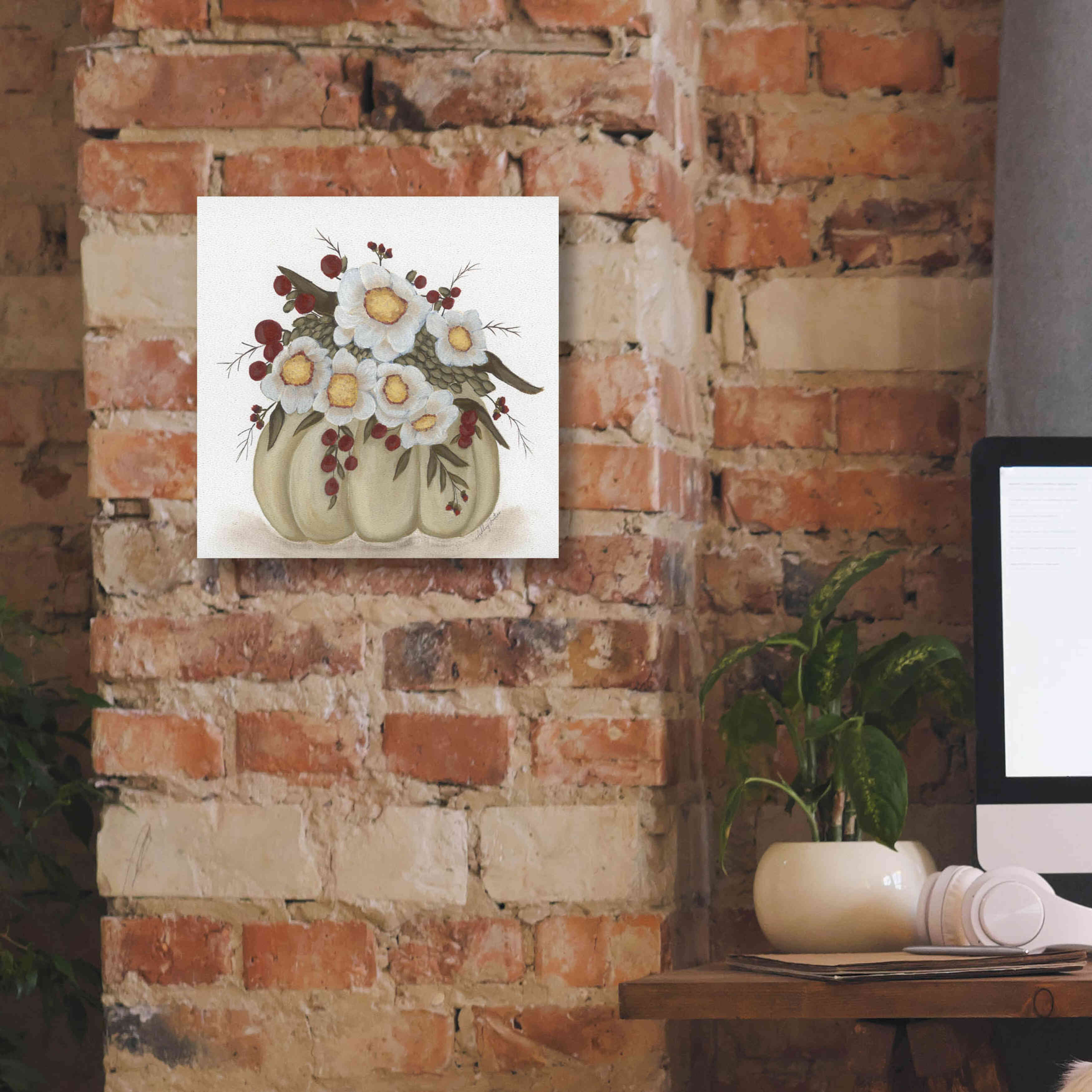 'Floral Pumpkin' by Ashley Justice, Giclee Canvas Wall Art,12x12