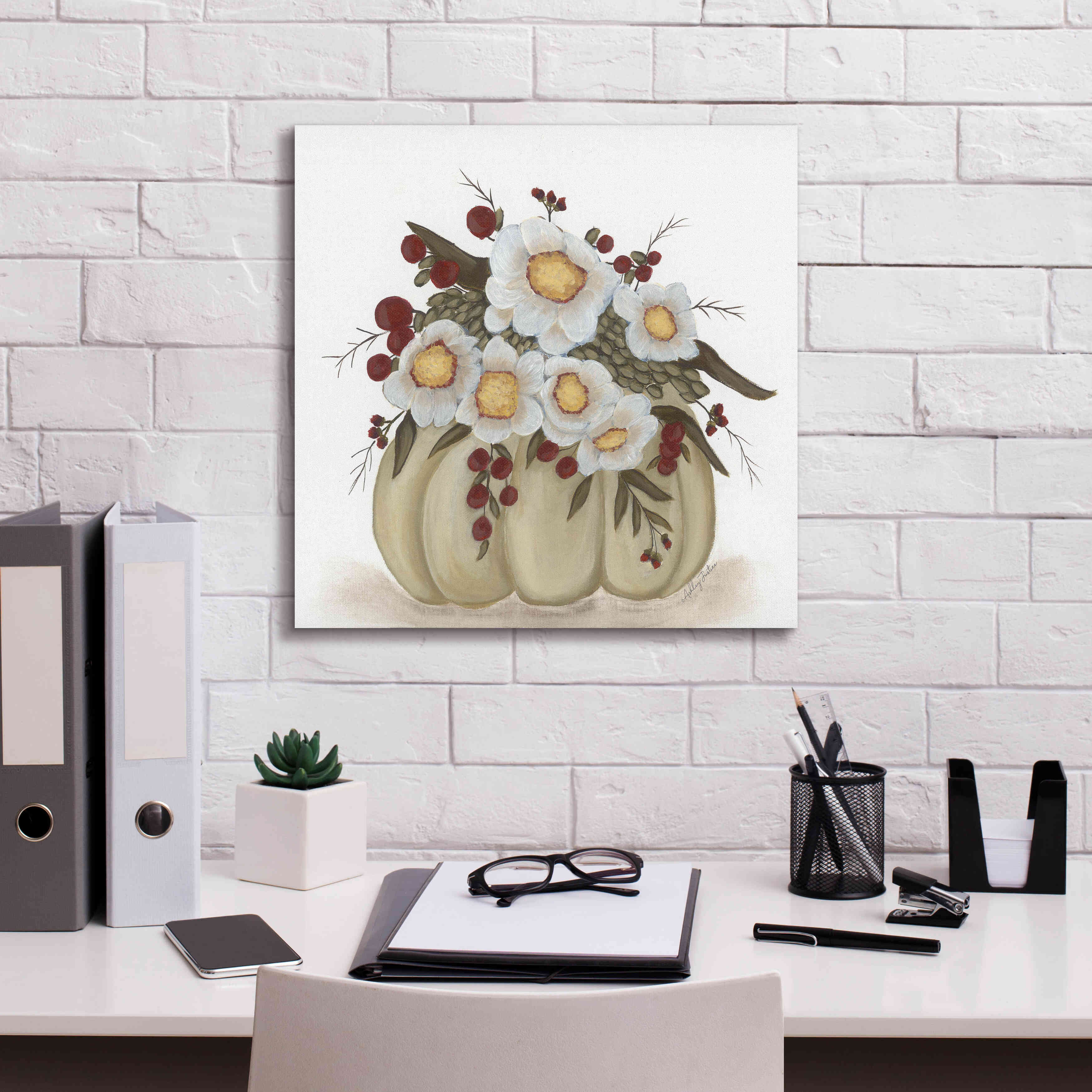 'Floral Pumpkin' by Ashley Justice, Giclee Canvas Wall Art,18x18