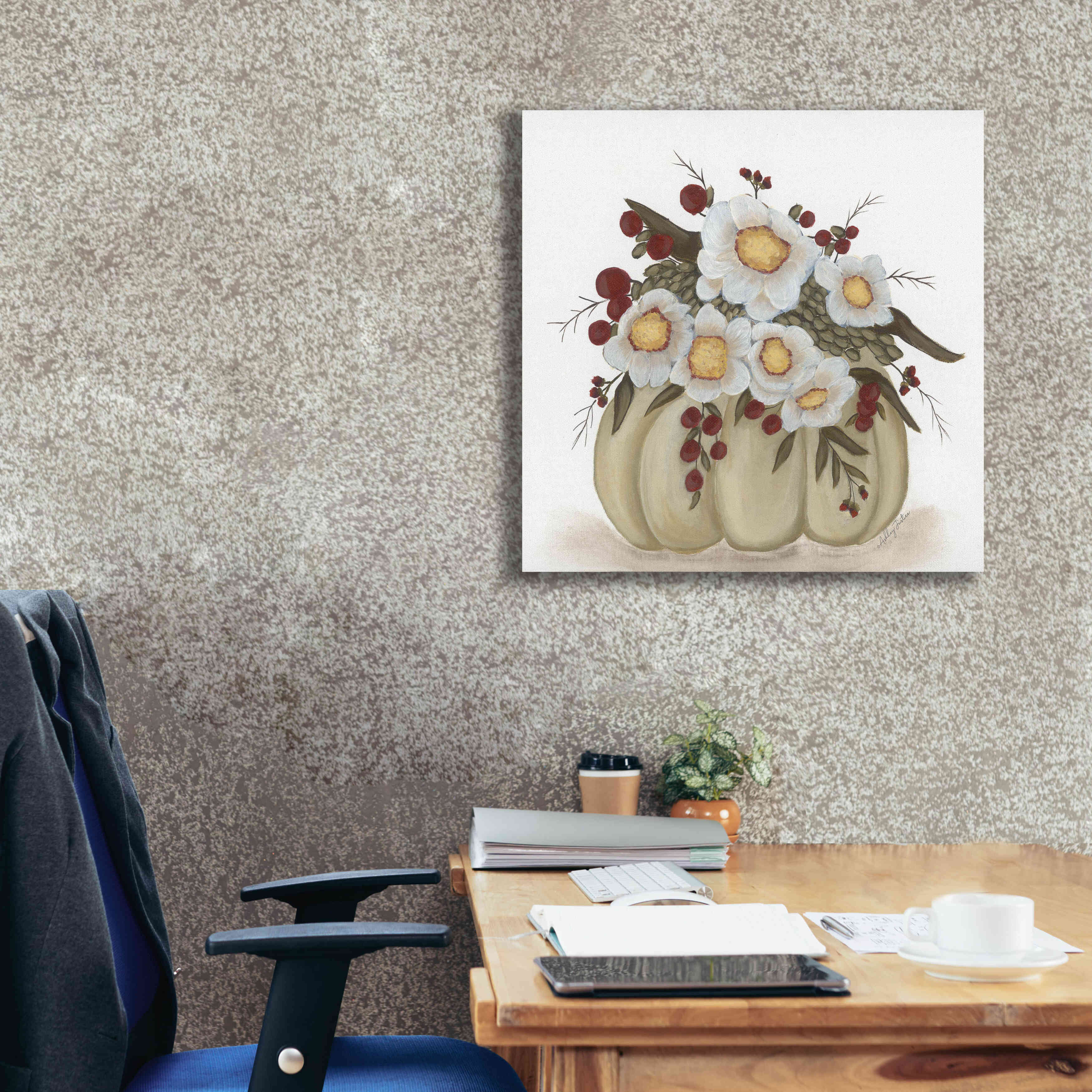 'Floral Pumpkin' by Ashley Justice, Giclee Canvas Wall Art,26x26