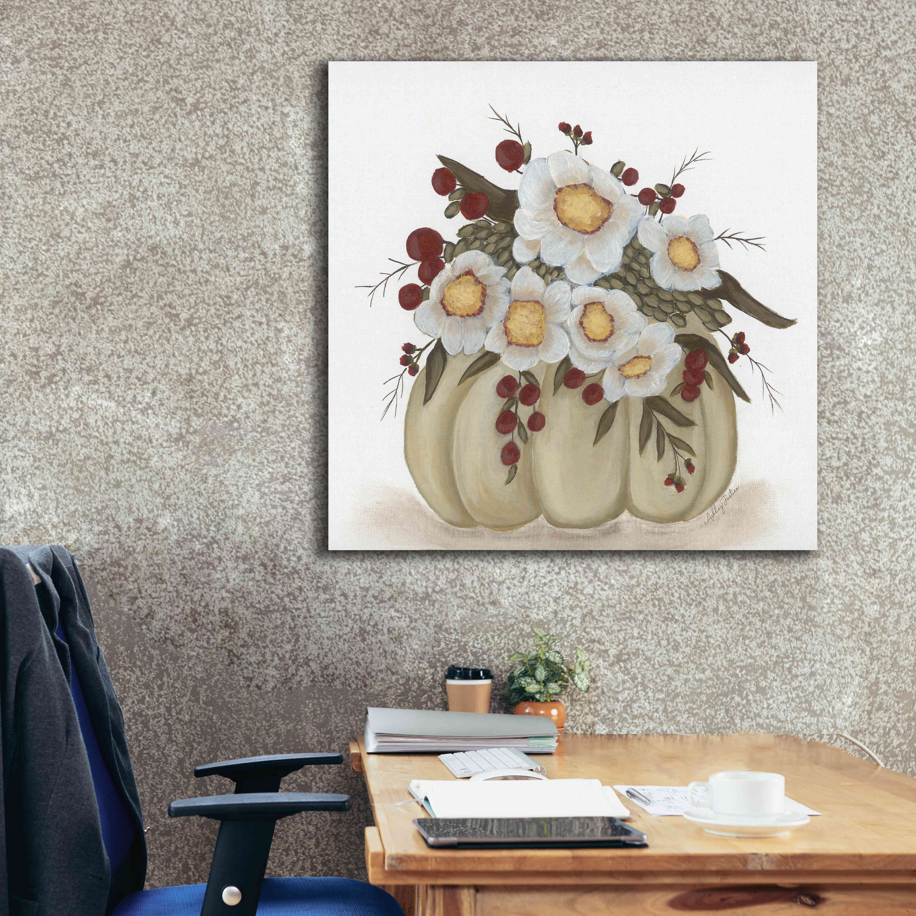 'Floral Pumpkin' by Ashley Justice, Giclee Canvas Wall Art,37x37