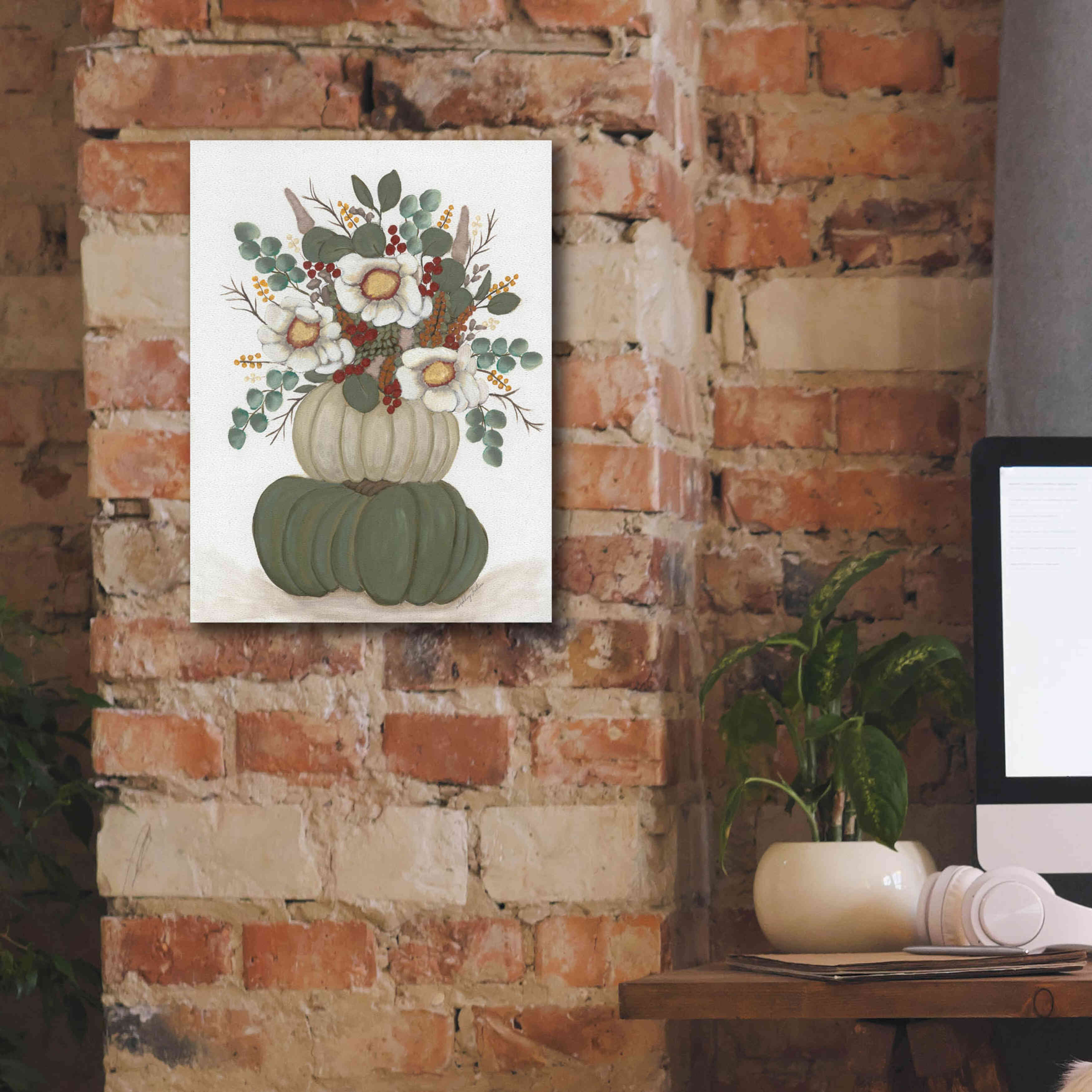 'Floral Pumpkin Stack' by Ashley Justice, Giclee Canvas Wall Art,12x16